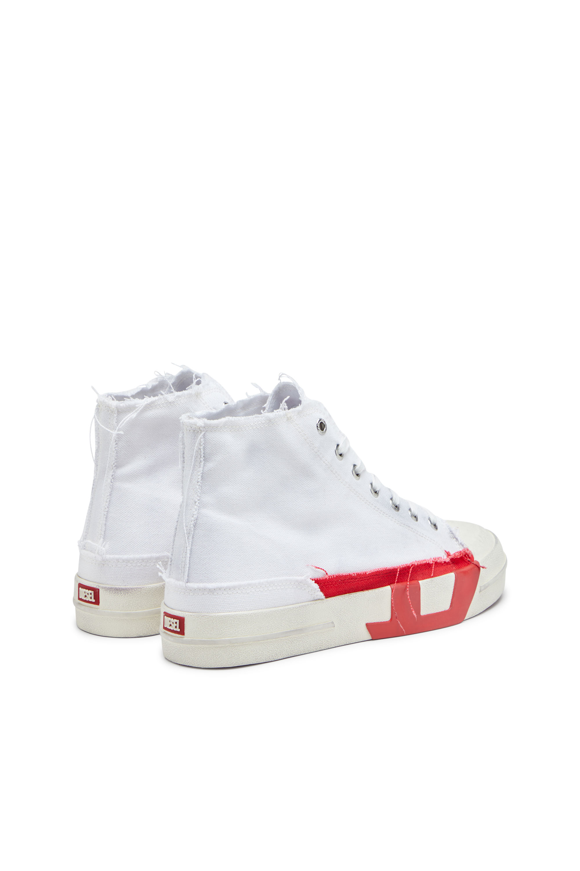 Diesel - S-D-VERSE MID, Man's Dirty-effect high-top canvas sneakers in White/Red - 3