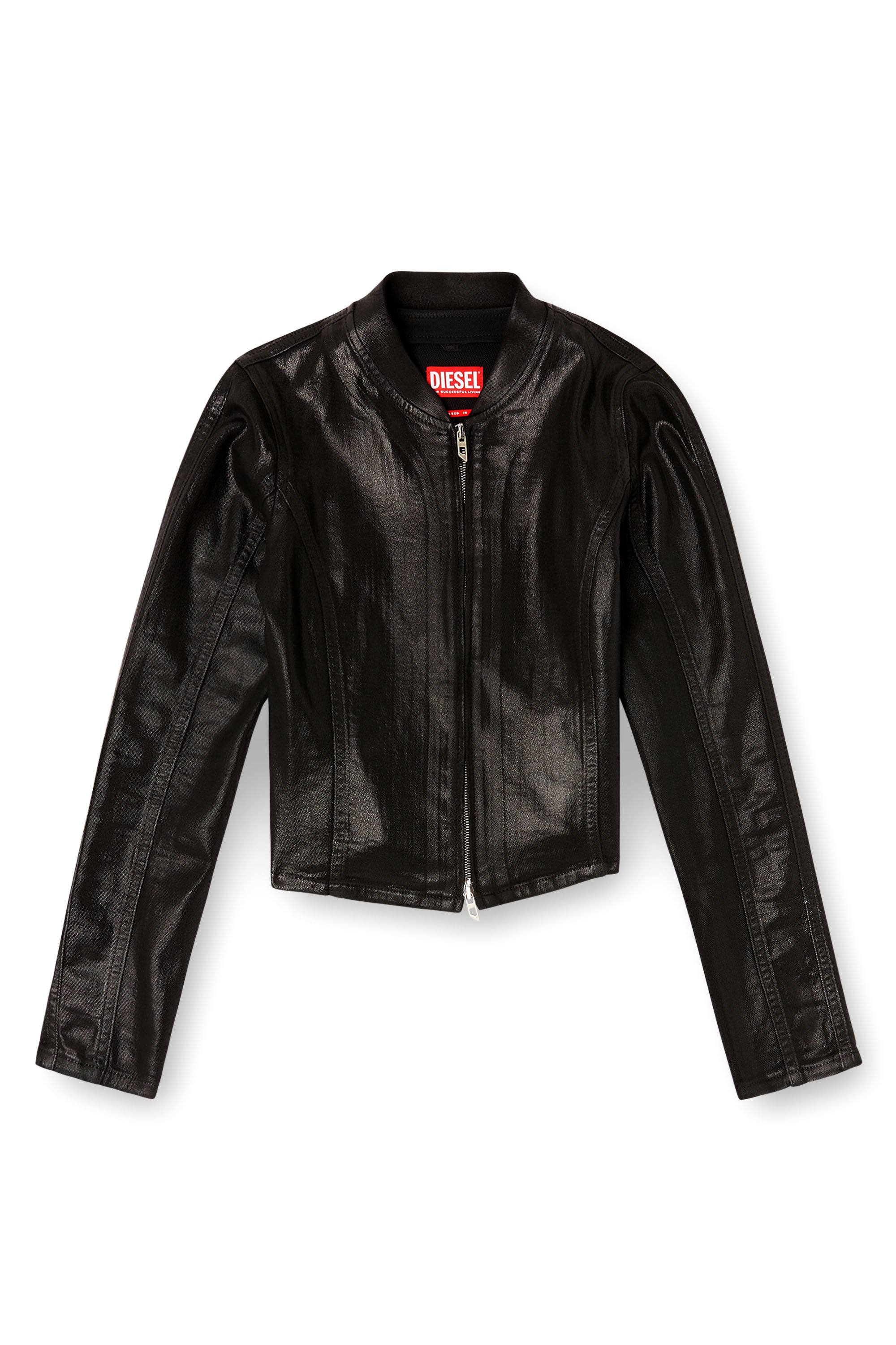 Diesel - DE-GARY-D JOGG, Woman's Cropped jacket in shiny coated JoggJeans in Black - 3