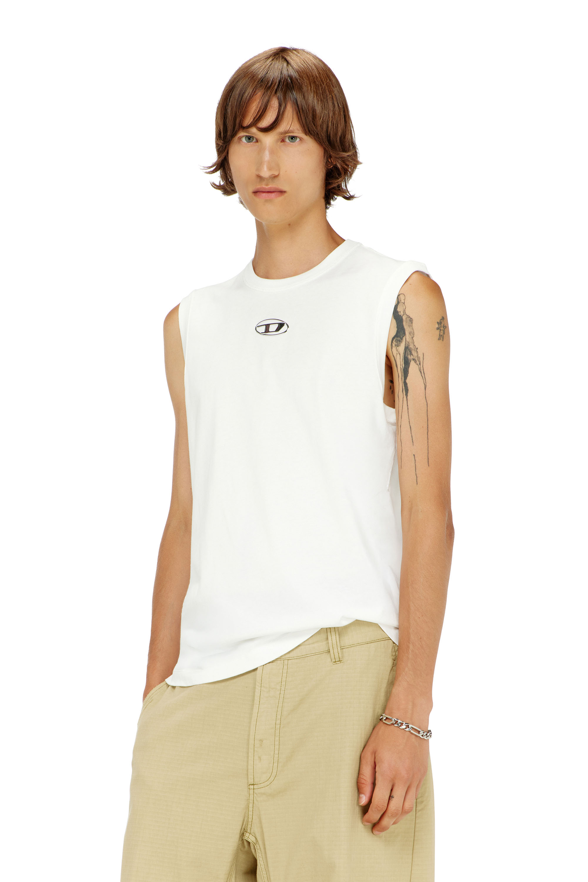 Diesel - T-BISCO-IOD, Man's Cotton tank top with metallic Oval D in White - 1