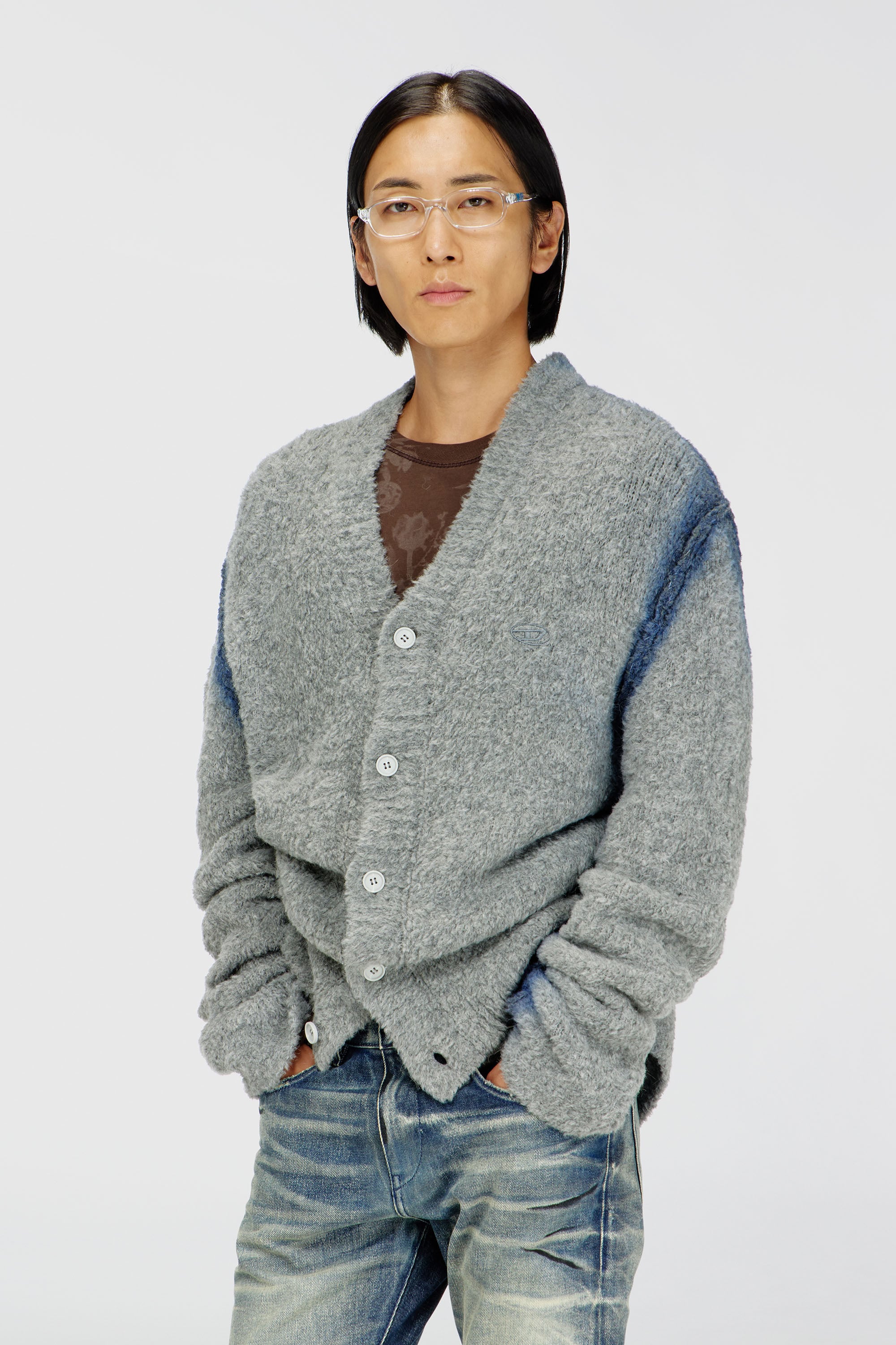 Diesel - K-REMO, Man's Alpaca-blend cardigan with spray-dyed seams in Light Grey - 2