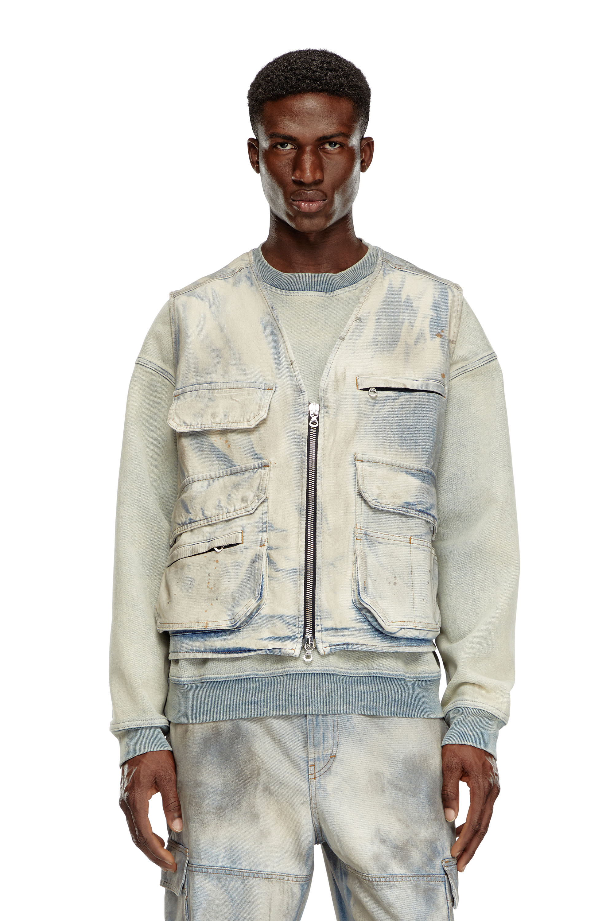 Diesel - D-SAMP-S, Man's Sleeveless jacket in solarised denim in Blue/White - 6