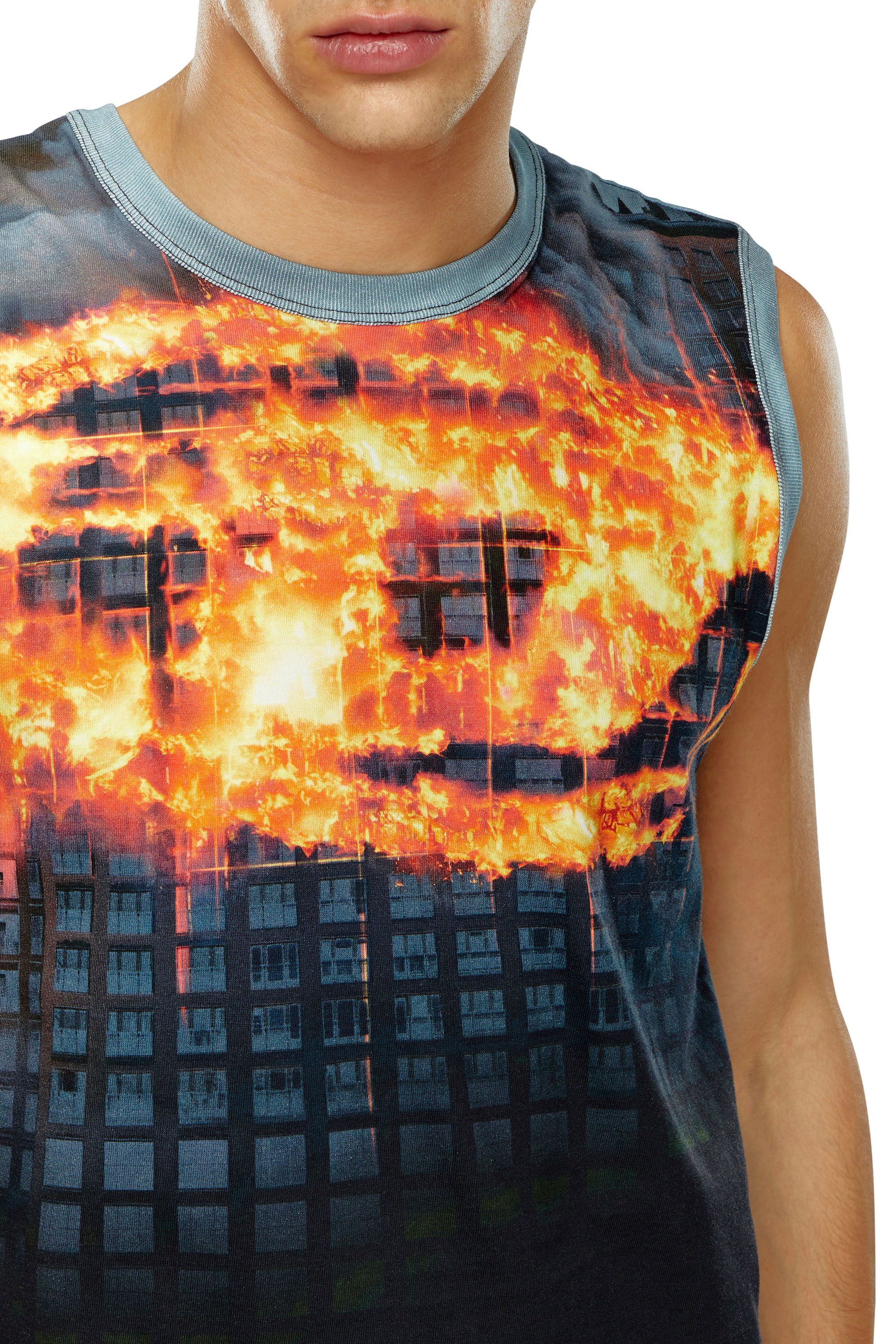 Diesel - T-BISCOUP, Man Tank top with burning Oval D poster in Blue - Image 5