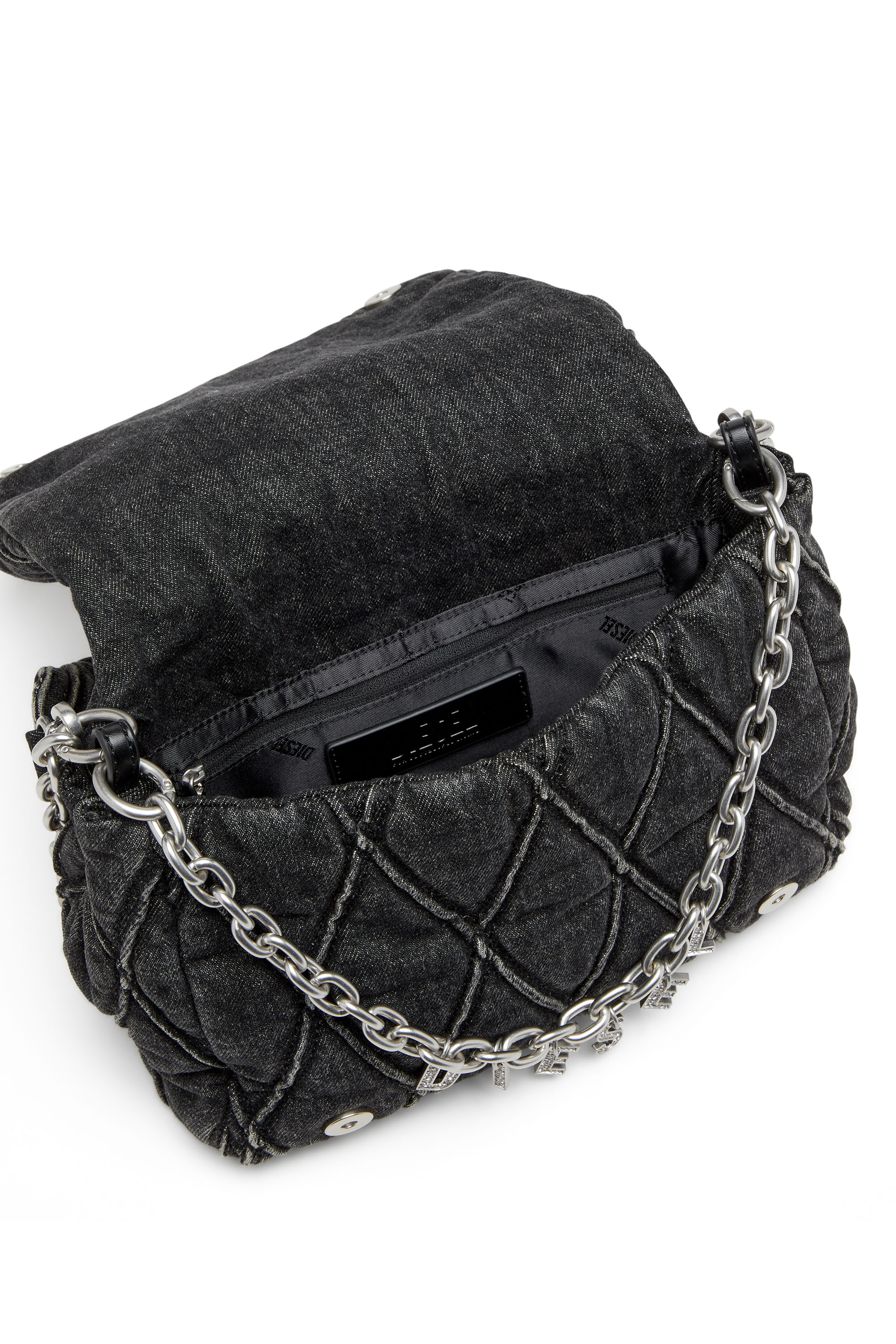 Diesel - CHARM-D SHOULDER M, Woman Charm-D M-Shoulder bag in quilted denim in Black - Image 4