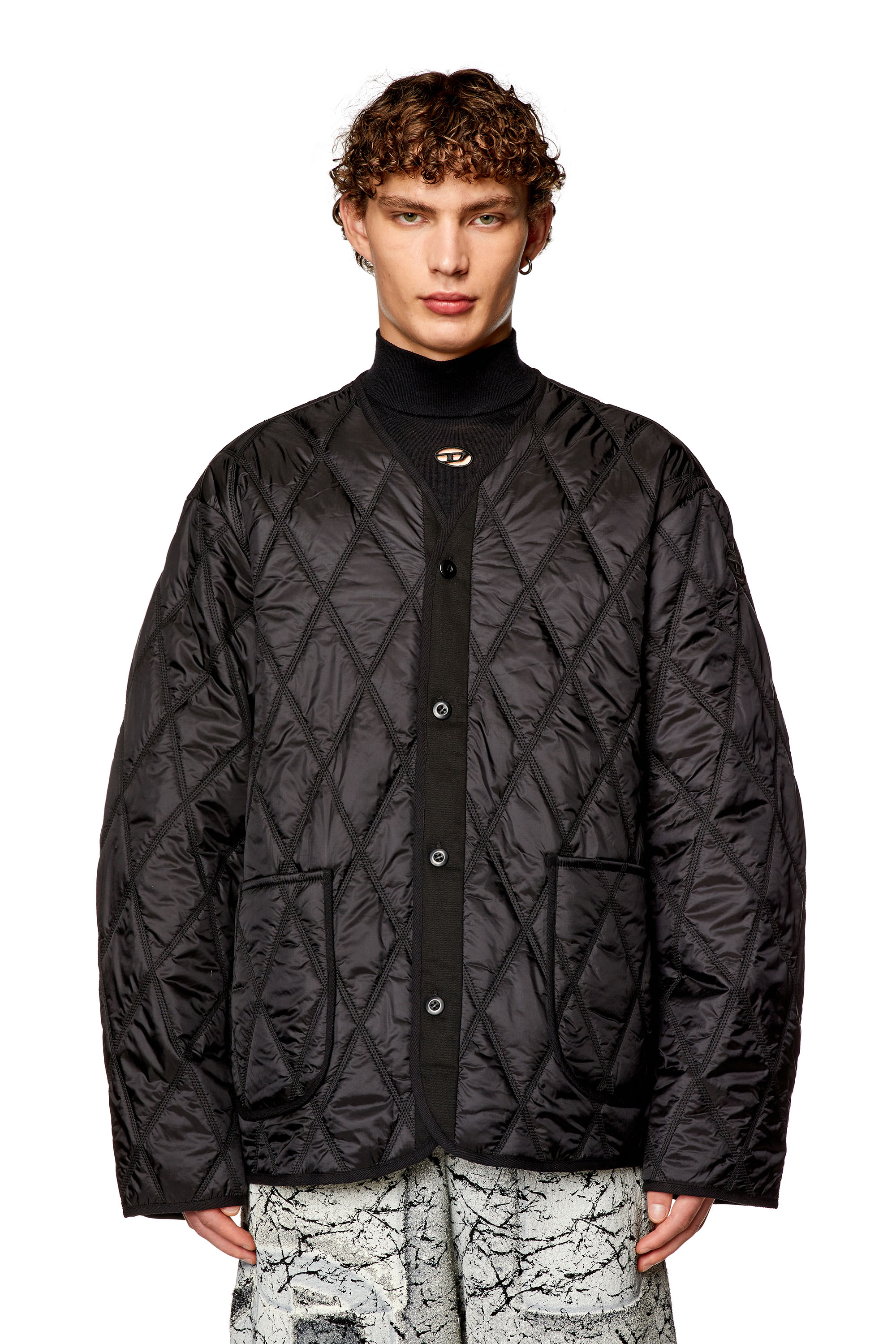 Diesel - J-BOY, Man V-neck jacket in quilted nylon in Black - Image 6
