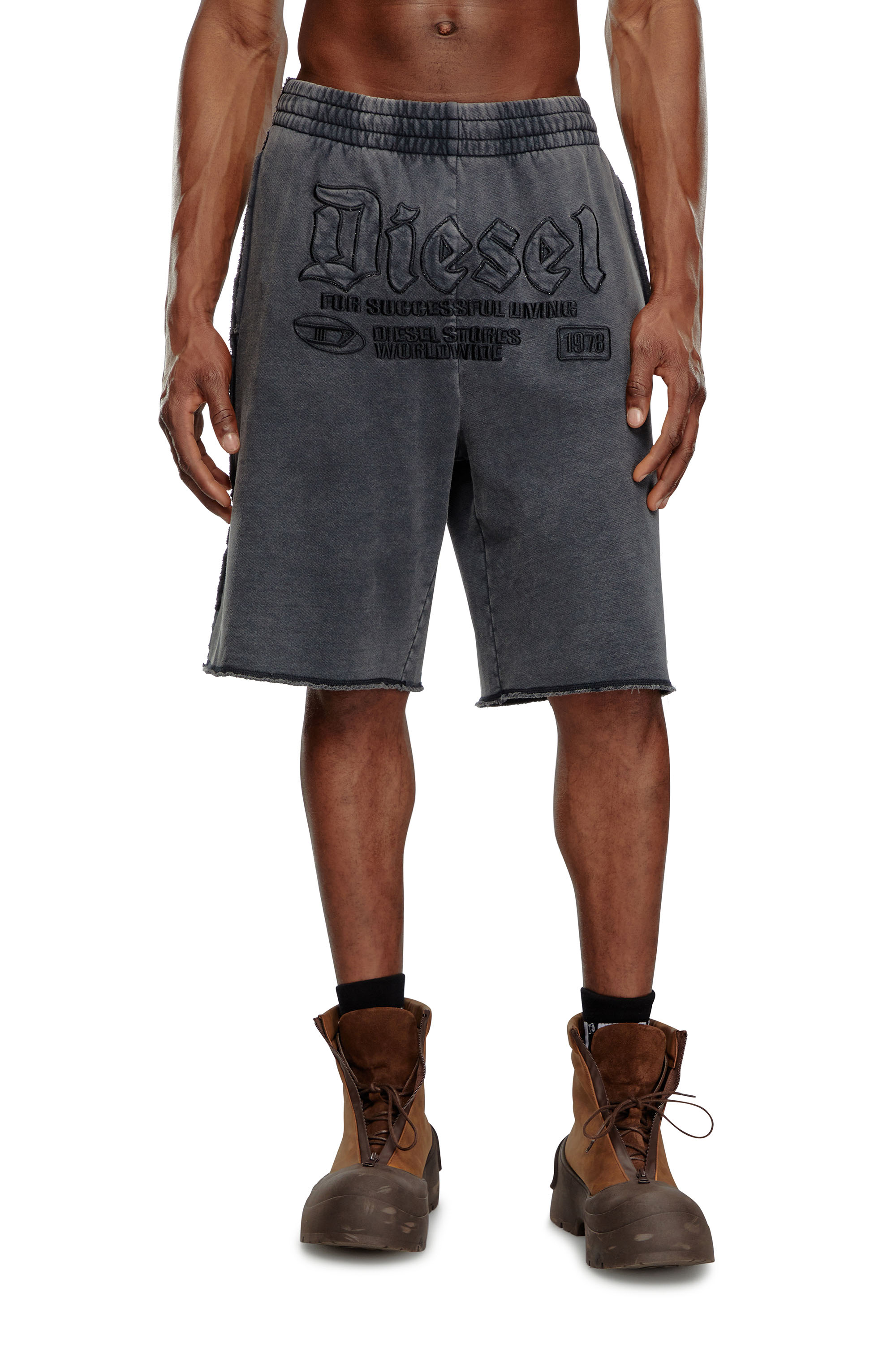 Diesel - P-RAWMARSHY, Man Sweat shorts with Diesel embroidery in Black - Image 1