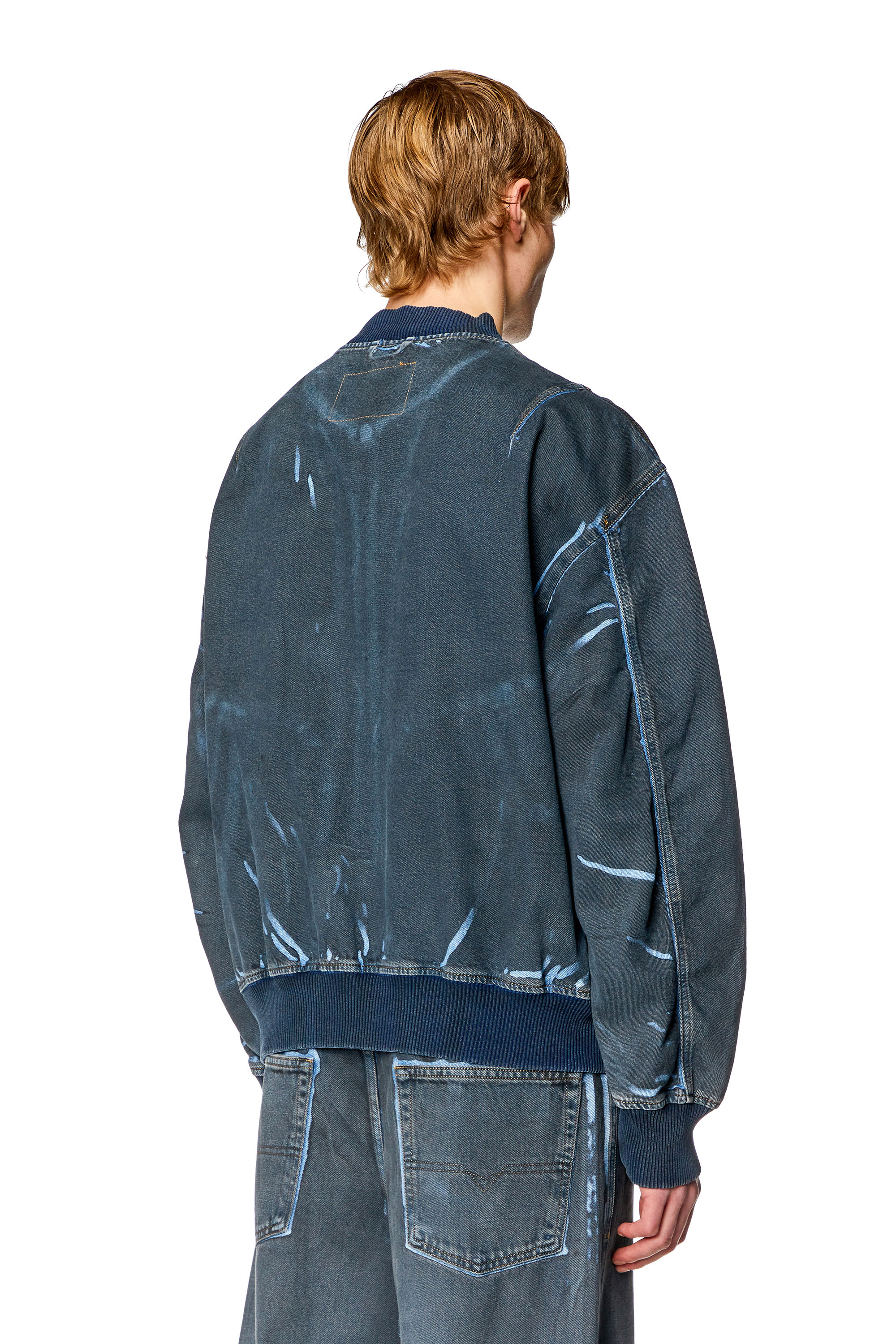 Diesel - D-VINZ-S, Man Bomber jacket in used-effect coated denim in Blue - Image 4