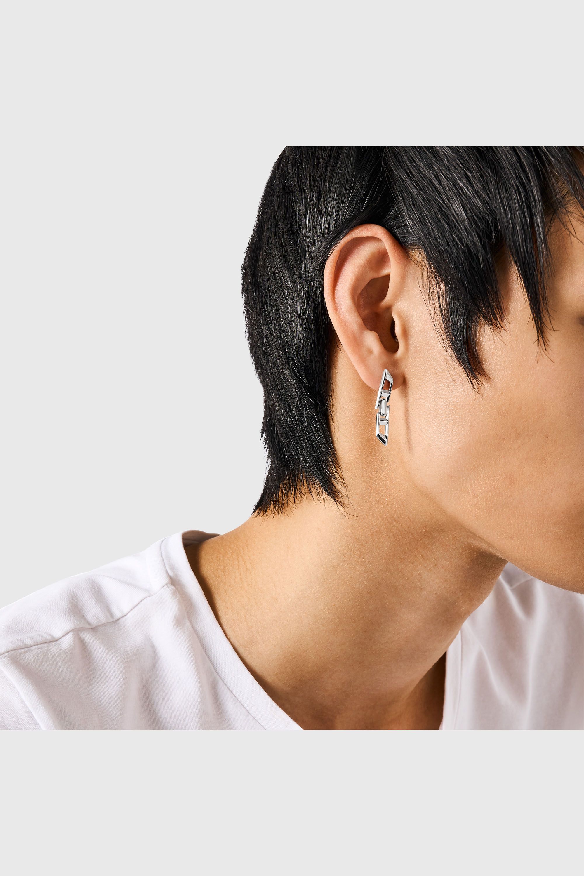 Diesel - DL1348040 STERLING SILVER JEWEL, Unisex's D Logo Sterling Silver Drop Earring in Silver - 3