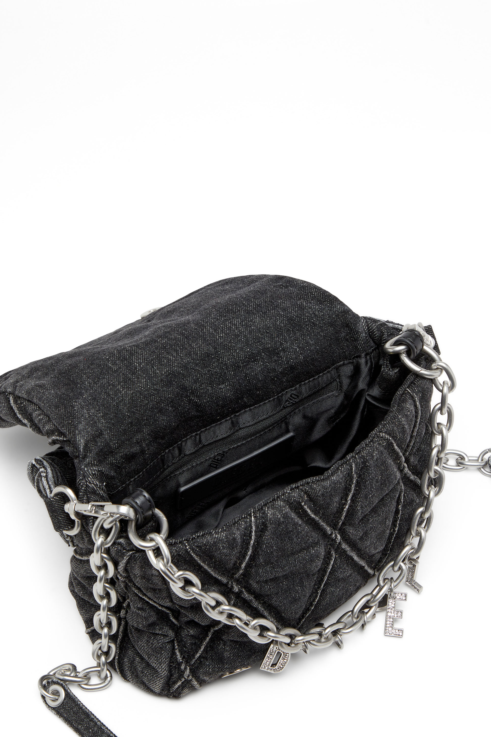 Diesel - CHARM-D SHOULDER S, Woman's Charm-D S-Small shoulder bag in quilted denim in Black - 3