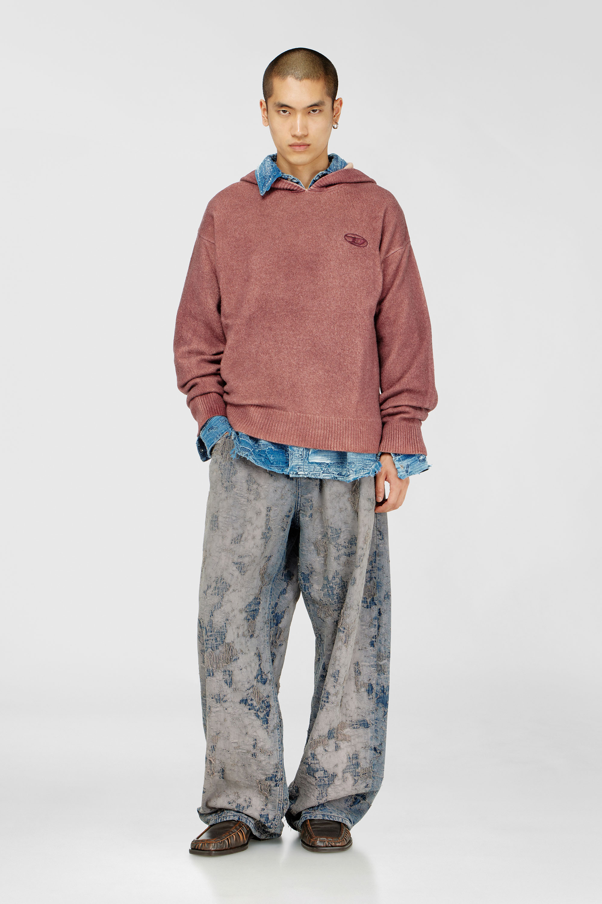 Diesel - K-PICKLED, Man's Double-dyed hoodie in wool-blend knit in Brown - 2