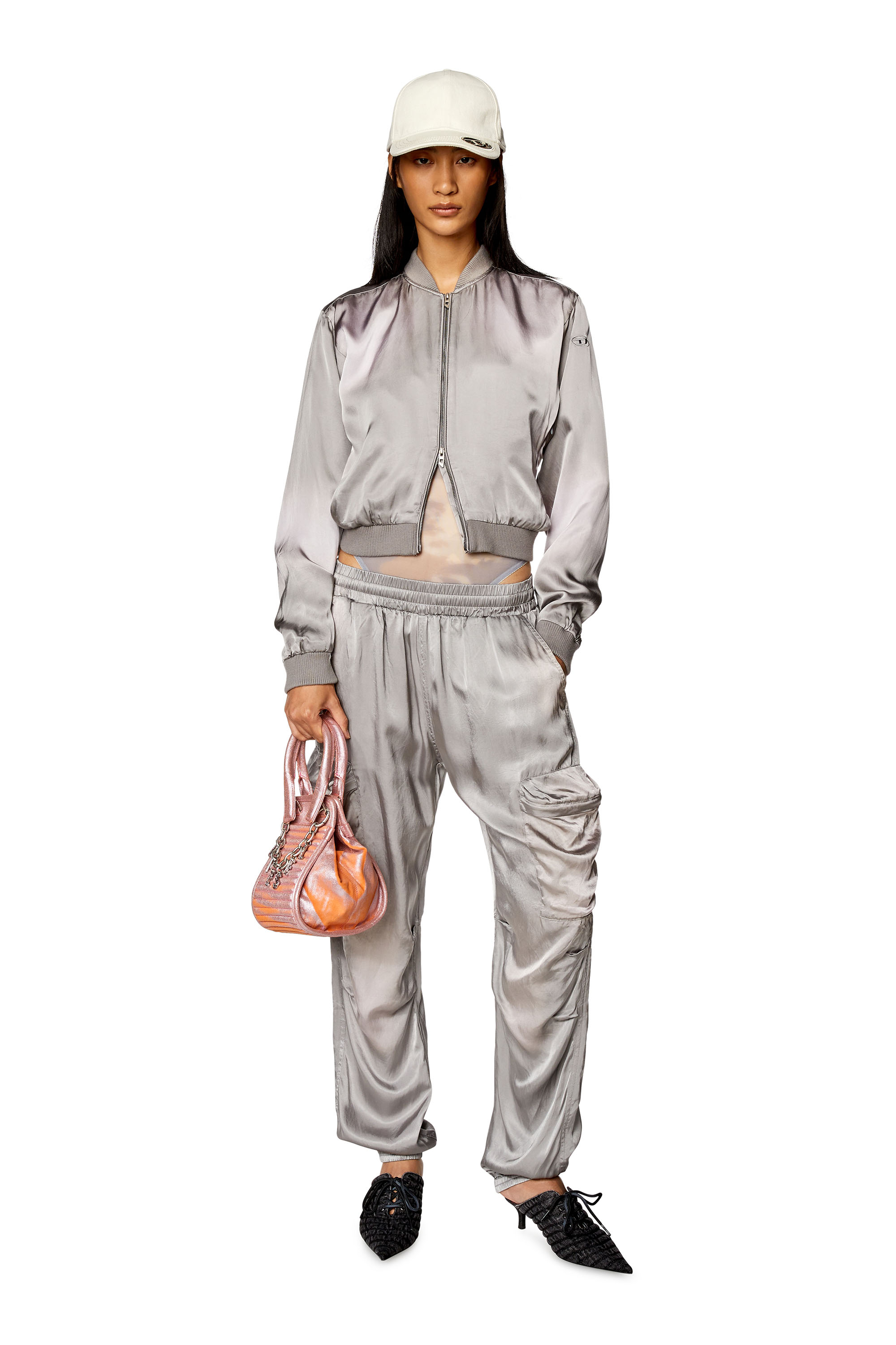 Diesel - G-KHLOW-N1, Woman Bomber jacket in treated satin in Grey - Image 2