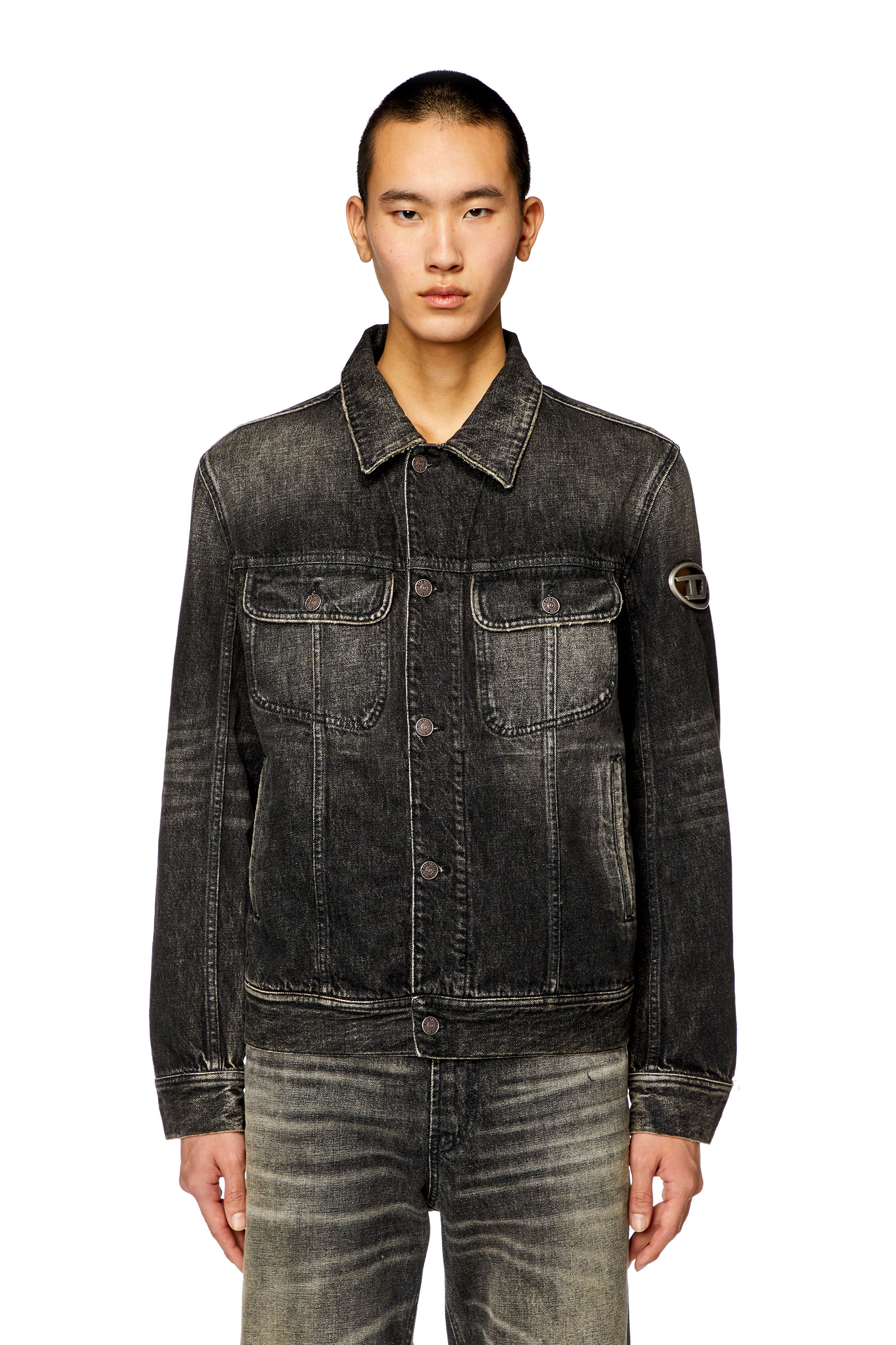 Diesel - D-BARCY-S2, Man Regular-fit trucker jacket with cut-out logo in Black - Image 6