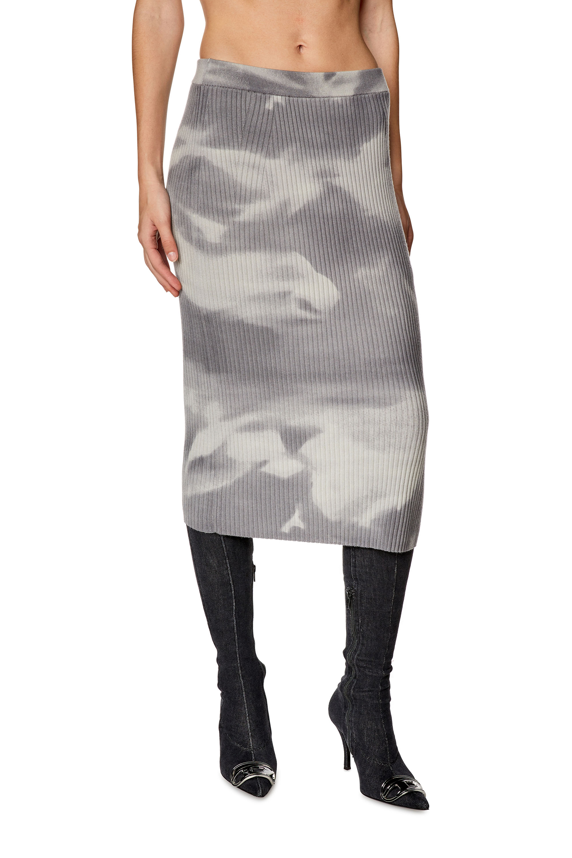 Diesel - M-BETTY, Woman Midi skirt in camo wool knit in Grey - Image 1