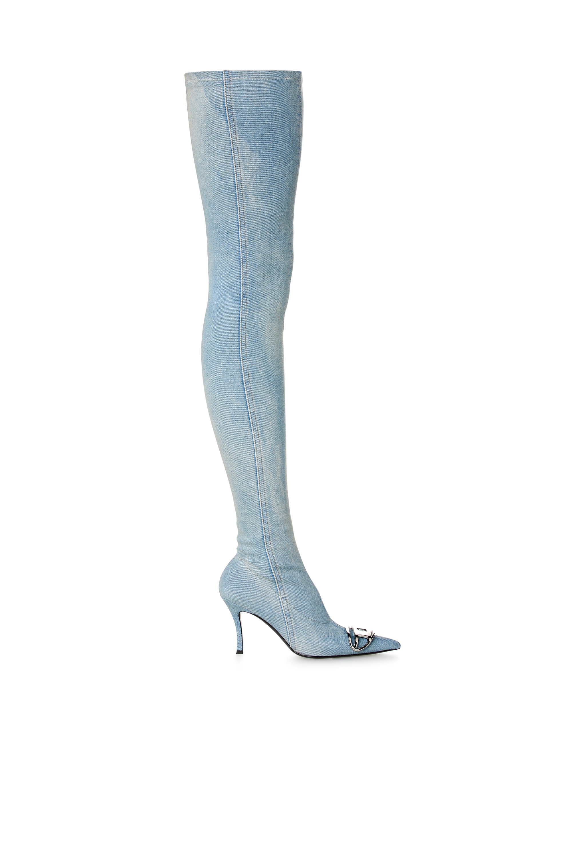 Diesel - D-VENUS TBT D, Woman D-Venus-Over-the-knee boots in faded denim in Blue - Image 1