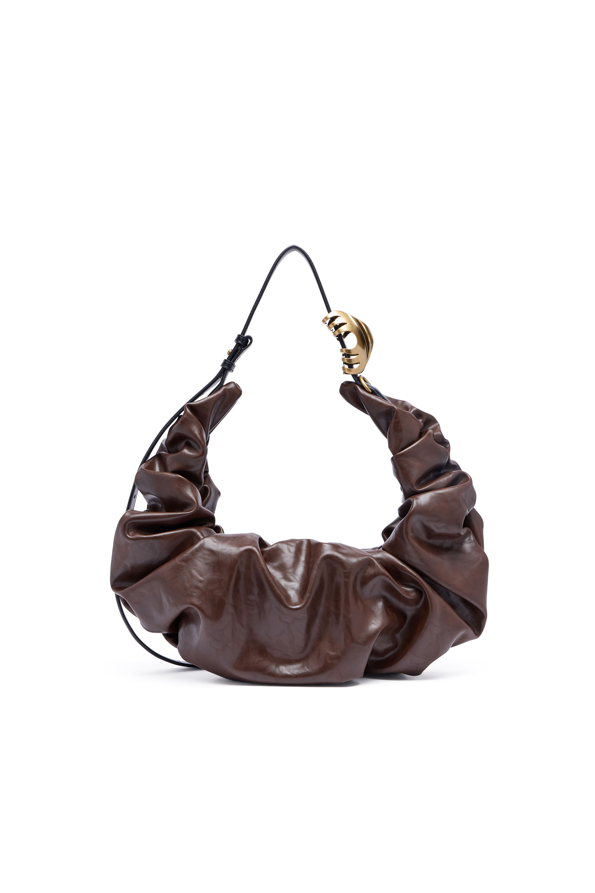 Diesel - GRAB-D HOBO L, Woman's Grab-D L-Large scrunched hobo bag in shiny PU in Brown - 2