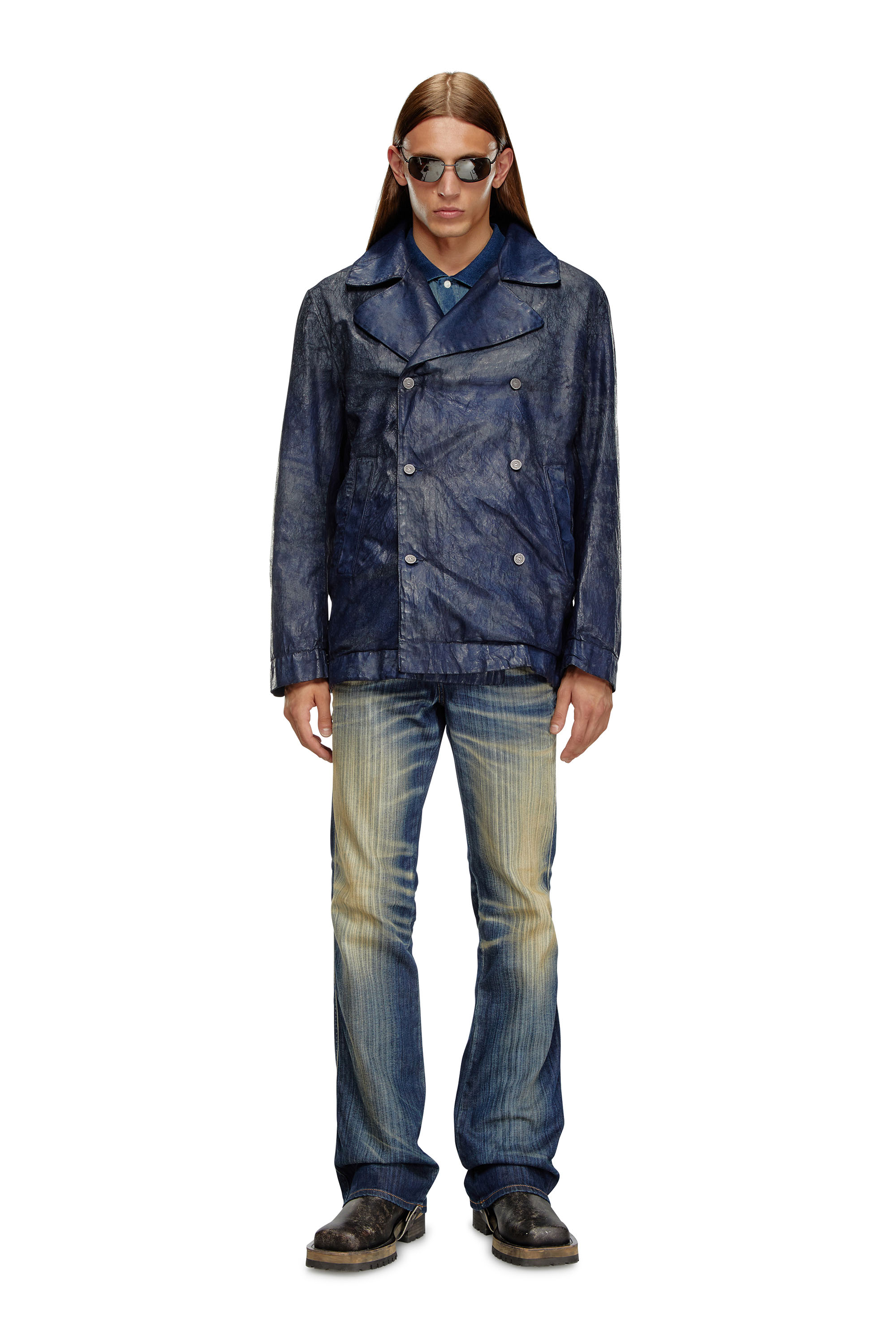 Diesel - D-BONDED-S, Man's Double-breasted jacket in coated denim in Dark Blue - 2