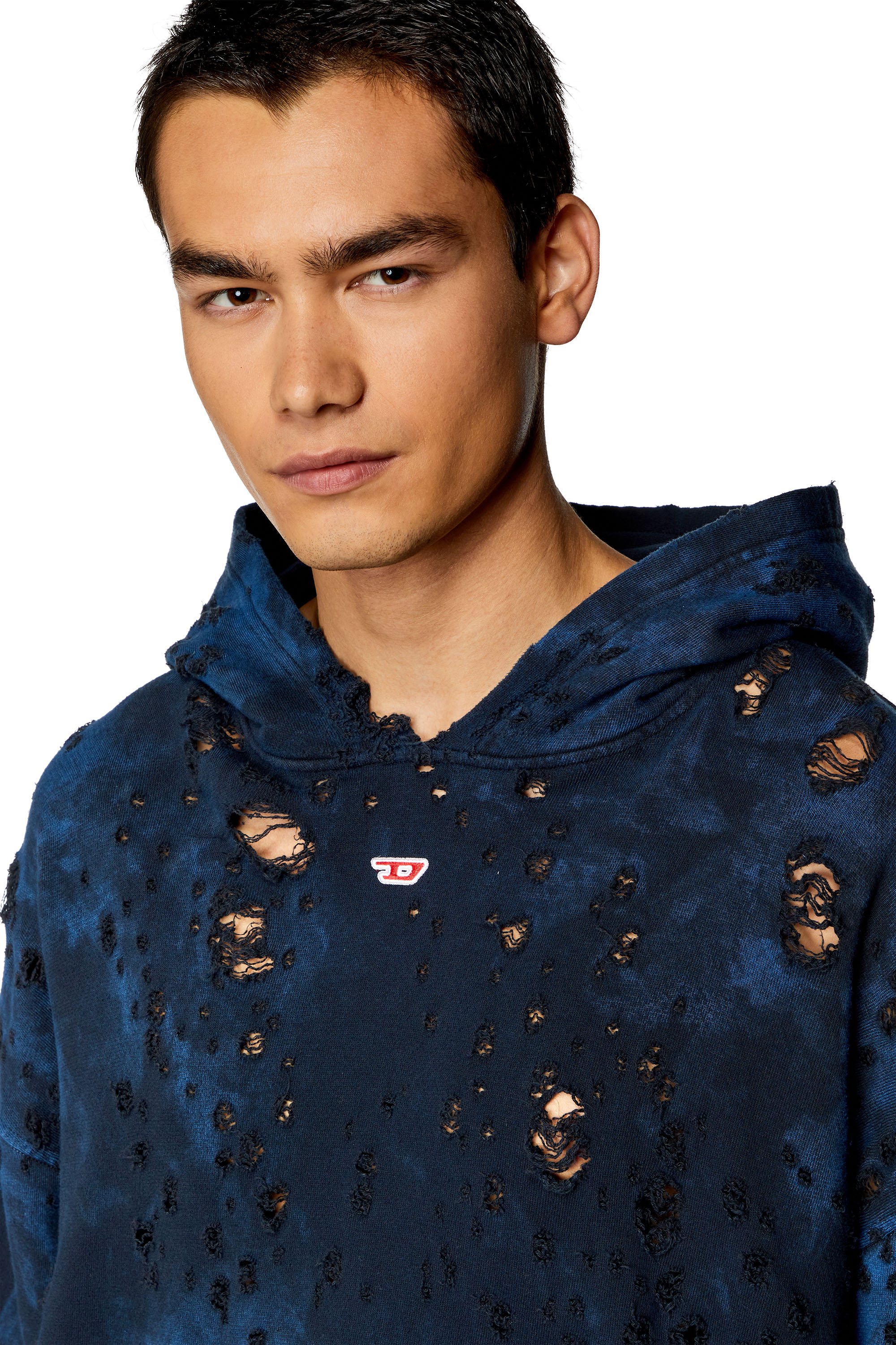 Diesel - S-BOXT-HOOD-N9, Man Destroyed hoodie with marble-effect in Blue - Image 5