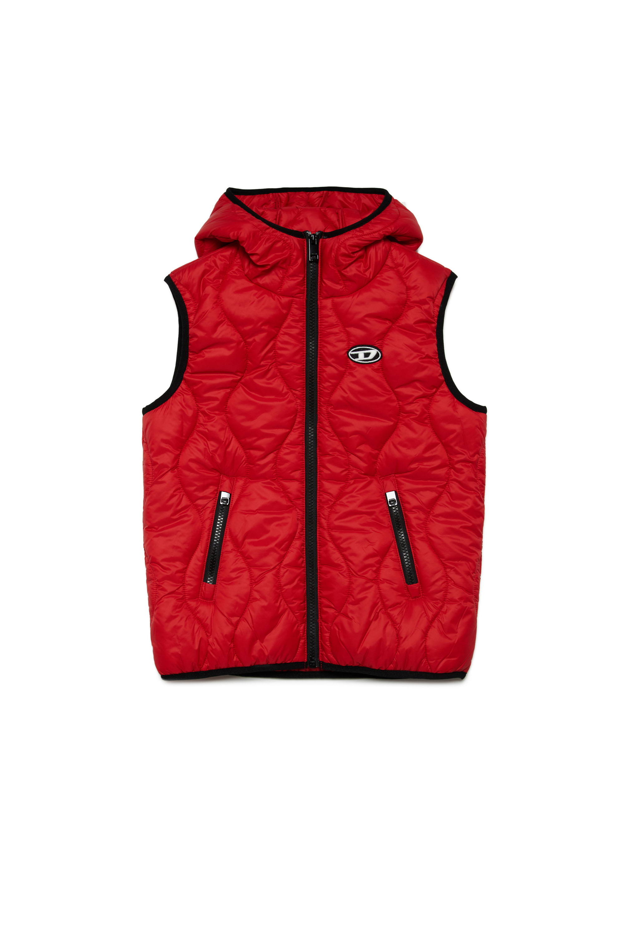 Diesel - JSLASH, Unisex Hooded vest in quilted nylon in Red - Image 1