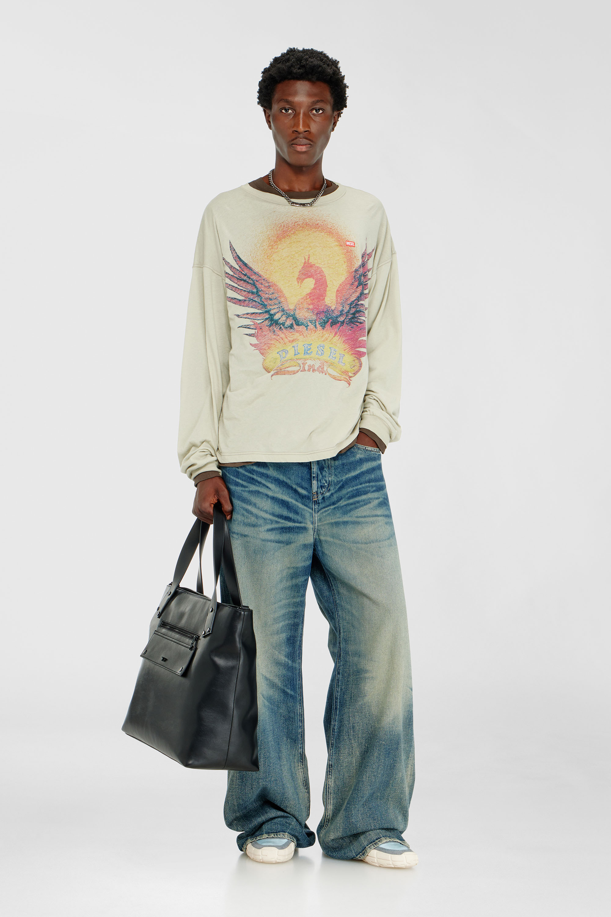 Diesel - T-BOXT-LS-AA1, Man's Long sleeve T-shirt with Phoenix graphic in Beige - 2