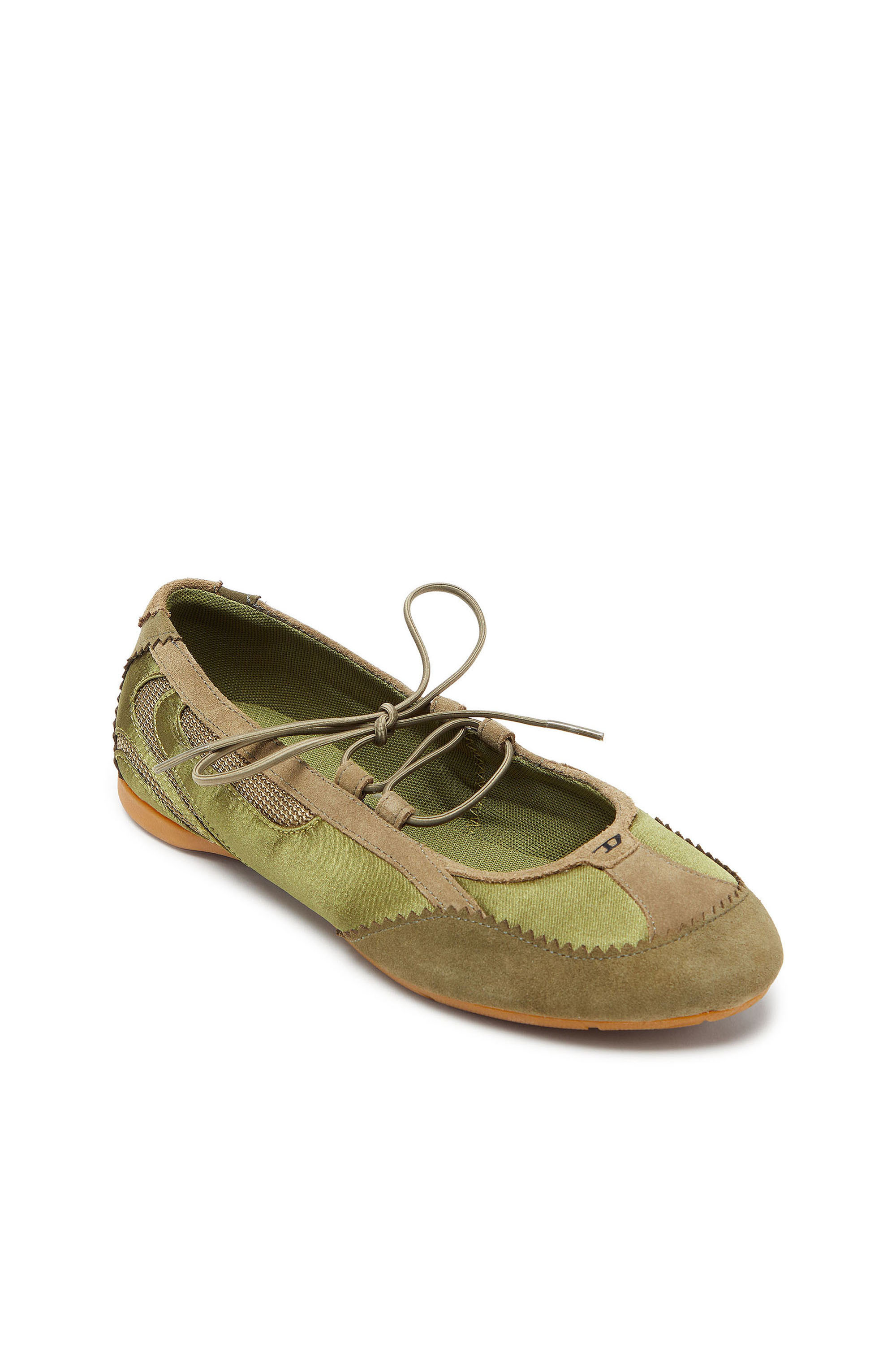 Diesel - D-MILE BALLERINA LACE UP II W, Woman's D-Mile - Lace-up ballerina flats in leather and mesh in Military Green - 6