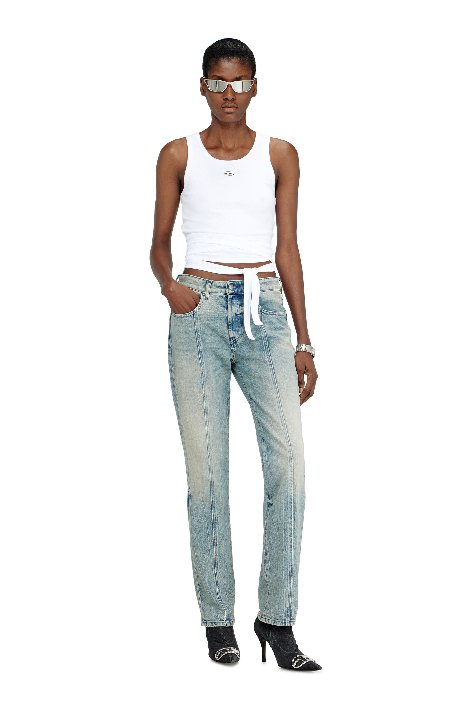 Diesel - T-ANKY-TAIL-S1, Woman's Crop top with wrap-around design in White - 2