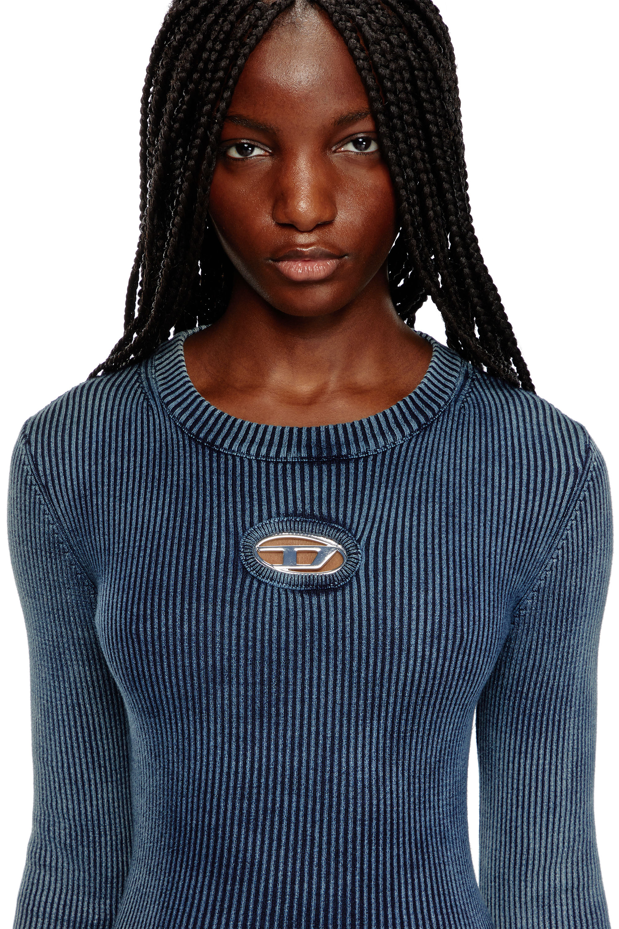 Diesel - M-ANCHOR-A, Woman Rib-knit top with Oval D in Blue - Image 4