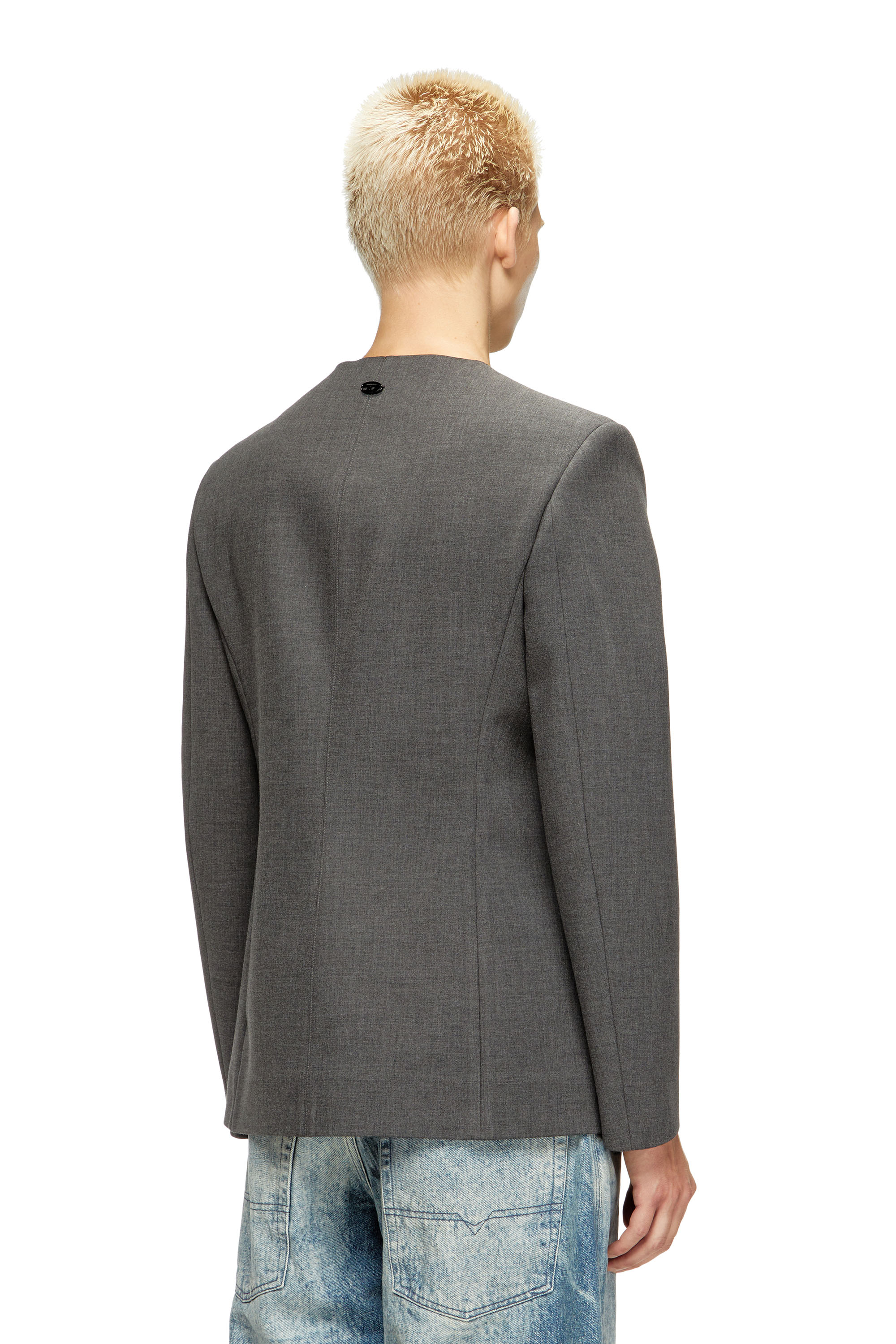 Diesel - J-CESAR-NEO, Man's Collarless jacket in neoprene-bonded fabric in Grey - 4
