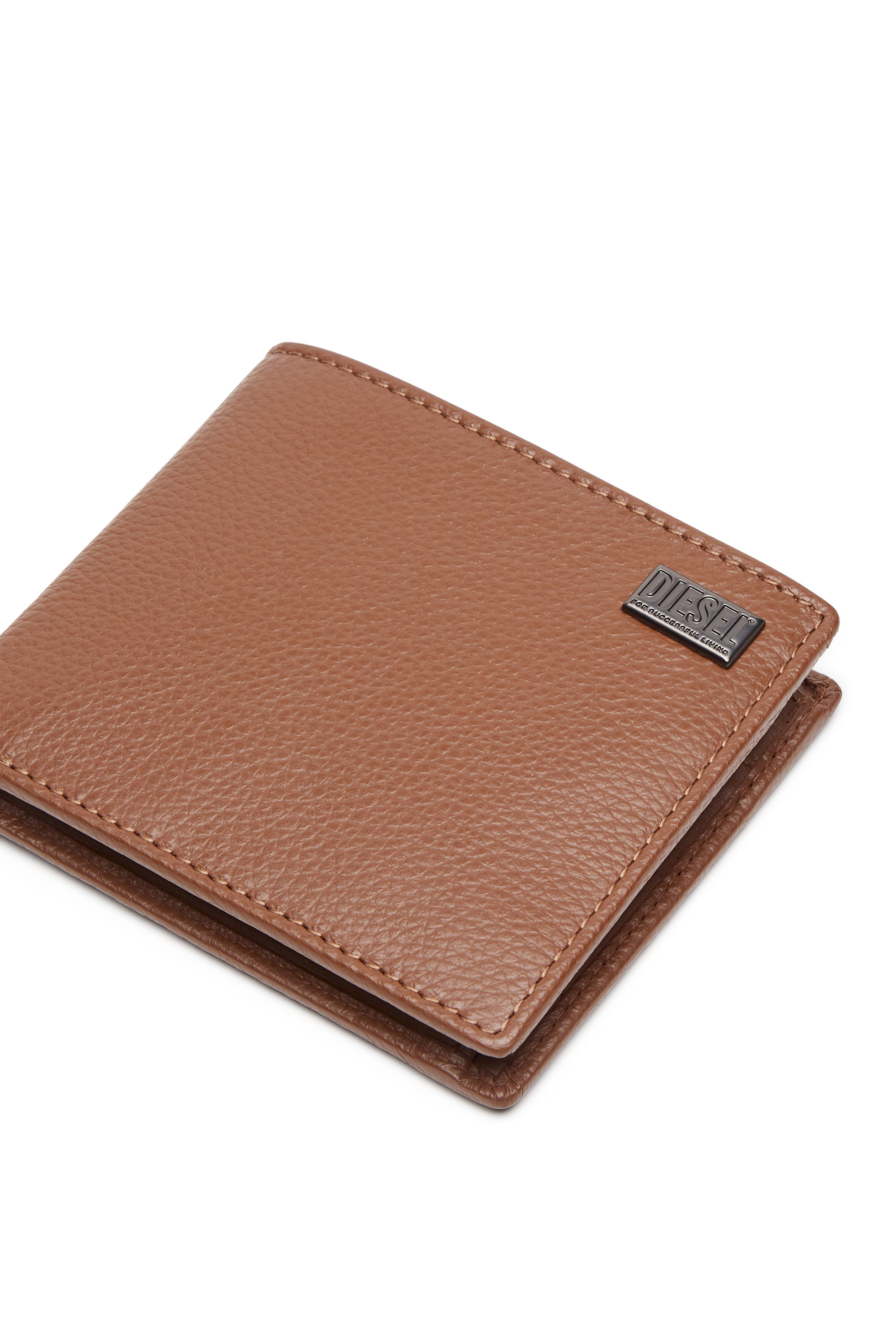 Diesel - MEDAL-D BI-FOLD COIN S, Man Bi-fold wallet in grainy leather in Brown - Image 4