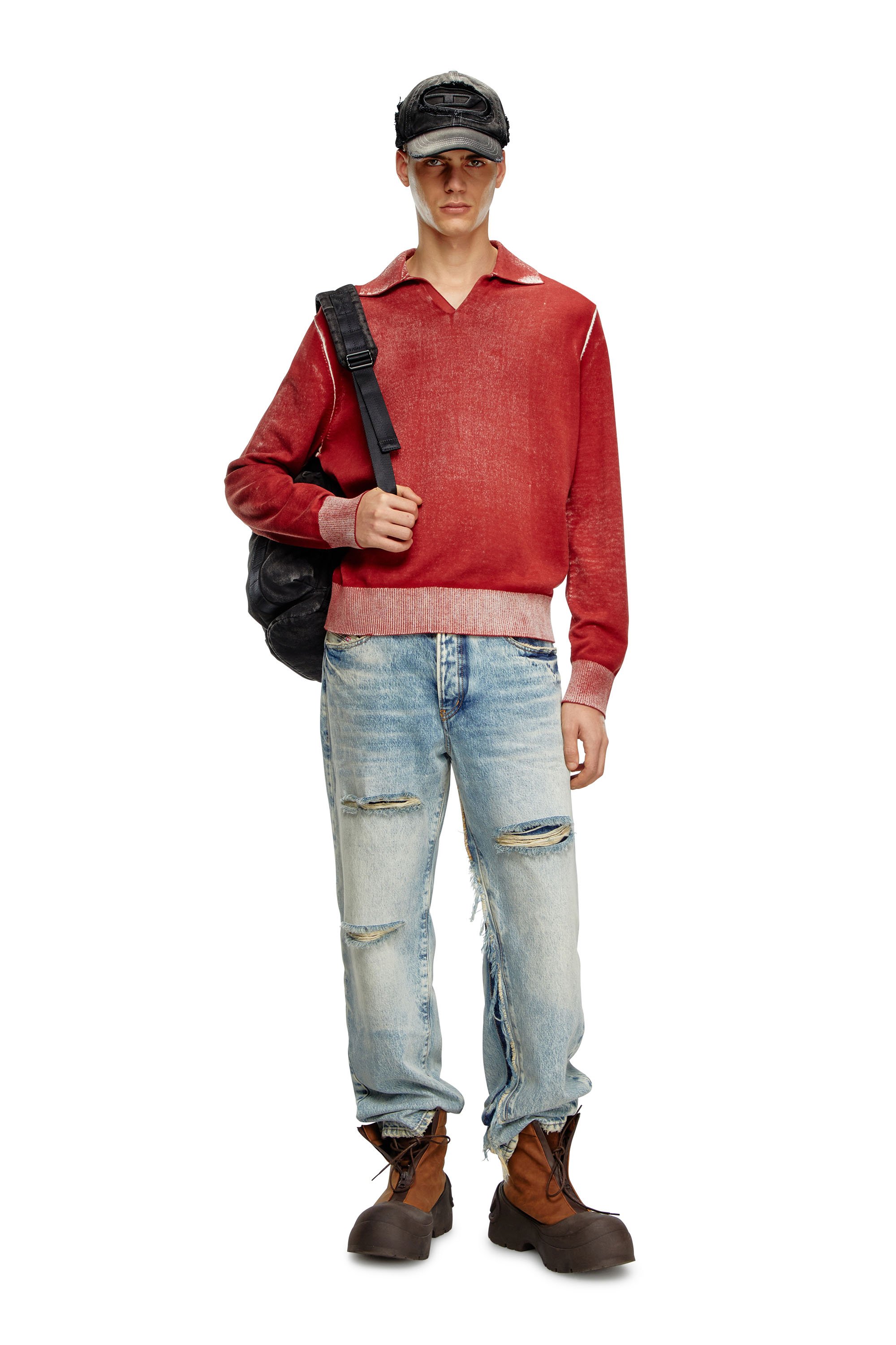 Diesel - K-LORENZO, Man Reverse-print polo jumper in Red - Image 2
