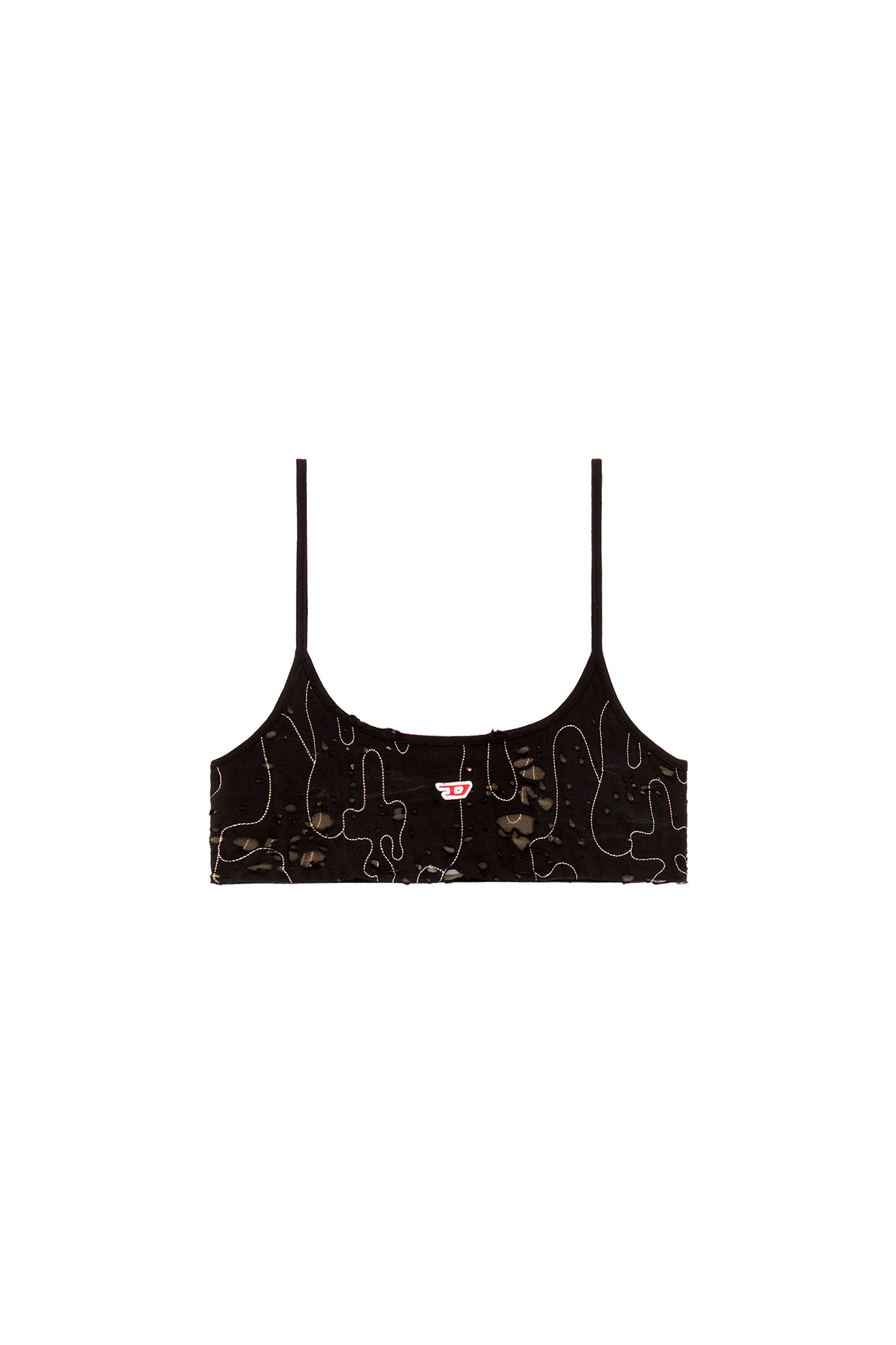 Diesel - T-BRA-DEV, Woman Tulle bra top with destroyed jersey in Black - Image 3