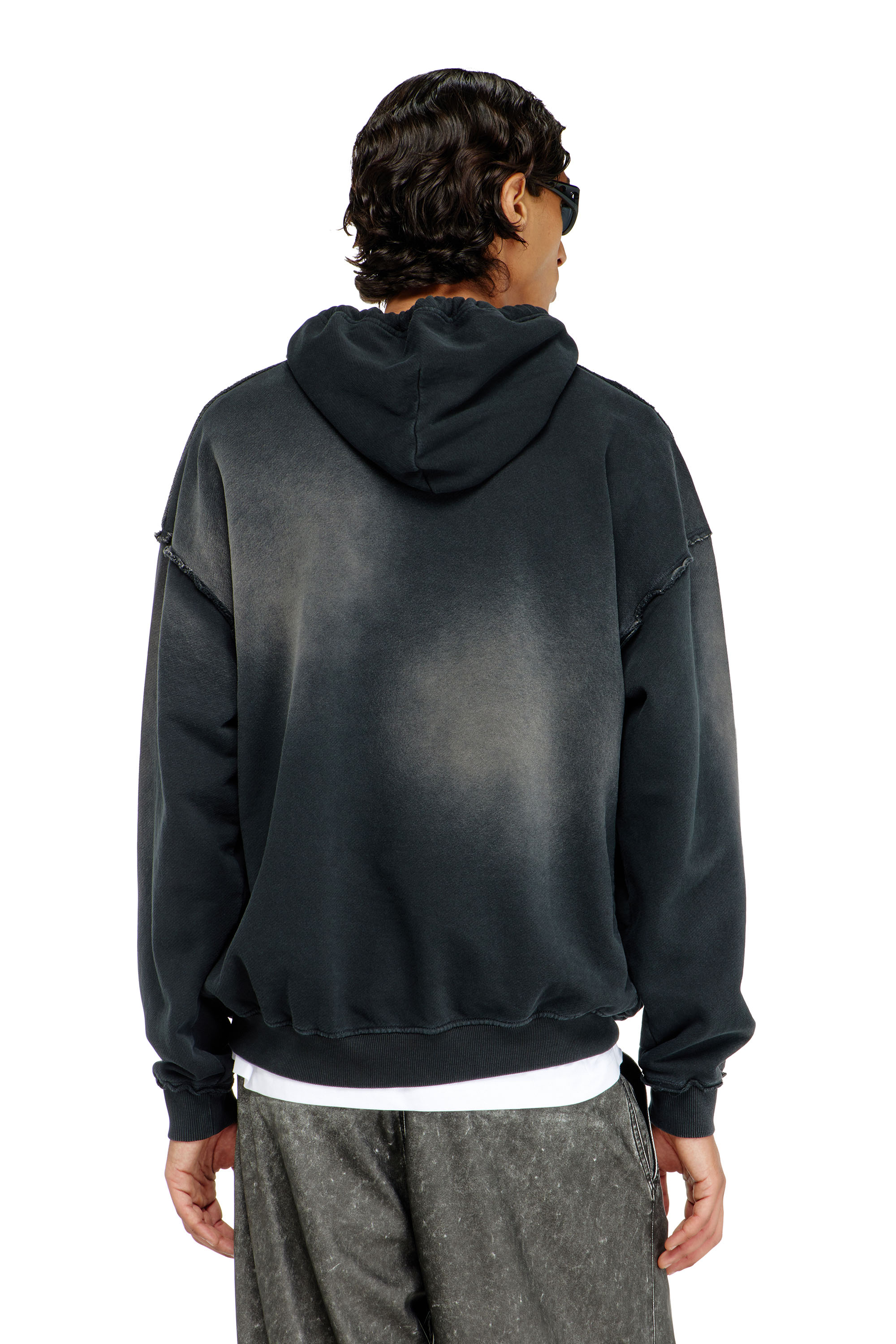 Diesel - S-POCK-HOOD, Man's Faded cotton hoodie with frayed details in Black - 4