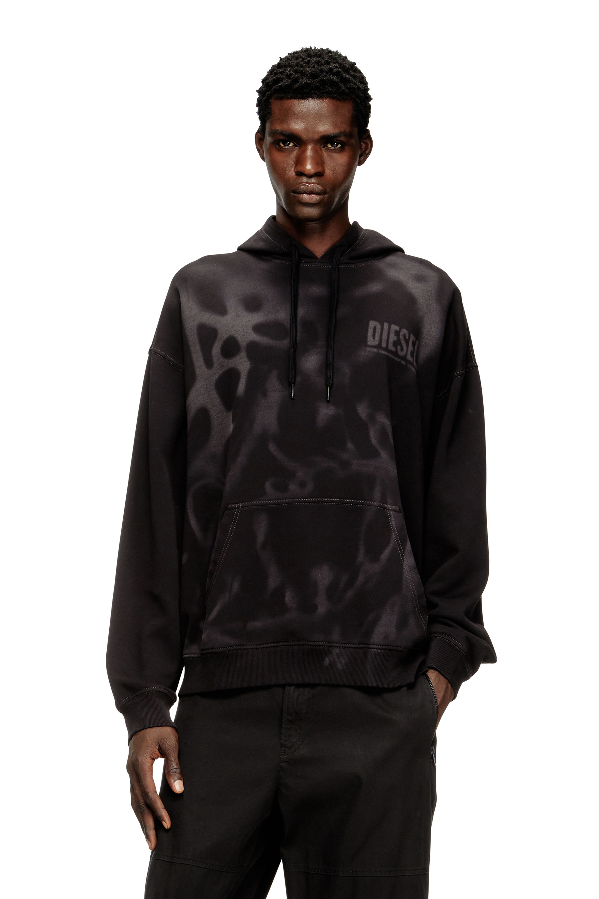 Diesel - S-BOXT-HOOD-V2, Man's Cotton hoodie with lasered prints in Black - 1