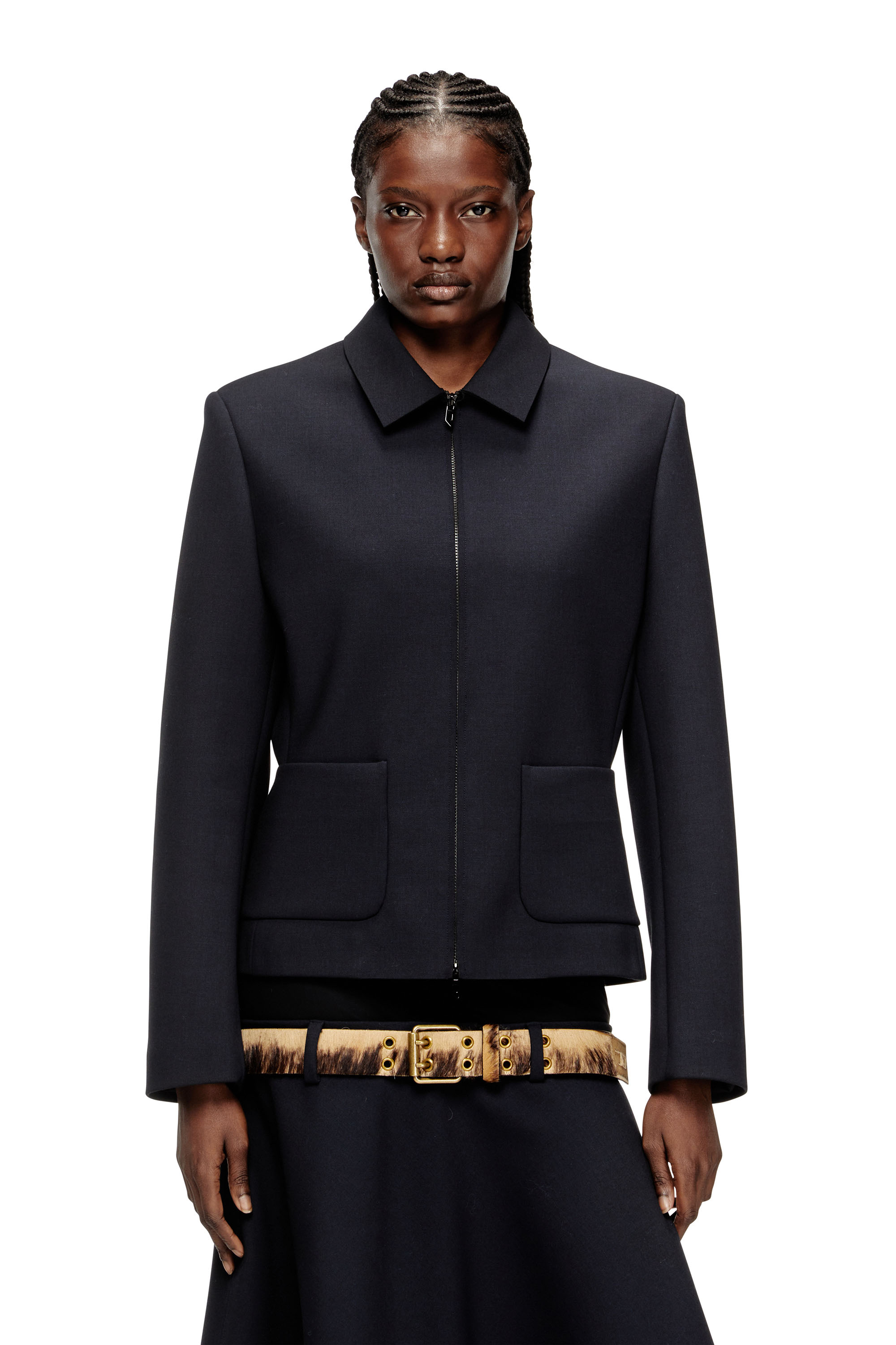 Diesel - G-CESARA-BOND, Woman's Collared jacket in neoprene-bonded fabric in Dark Blue - 3