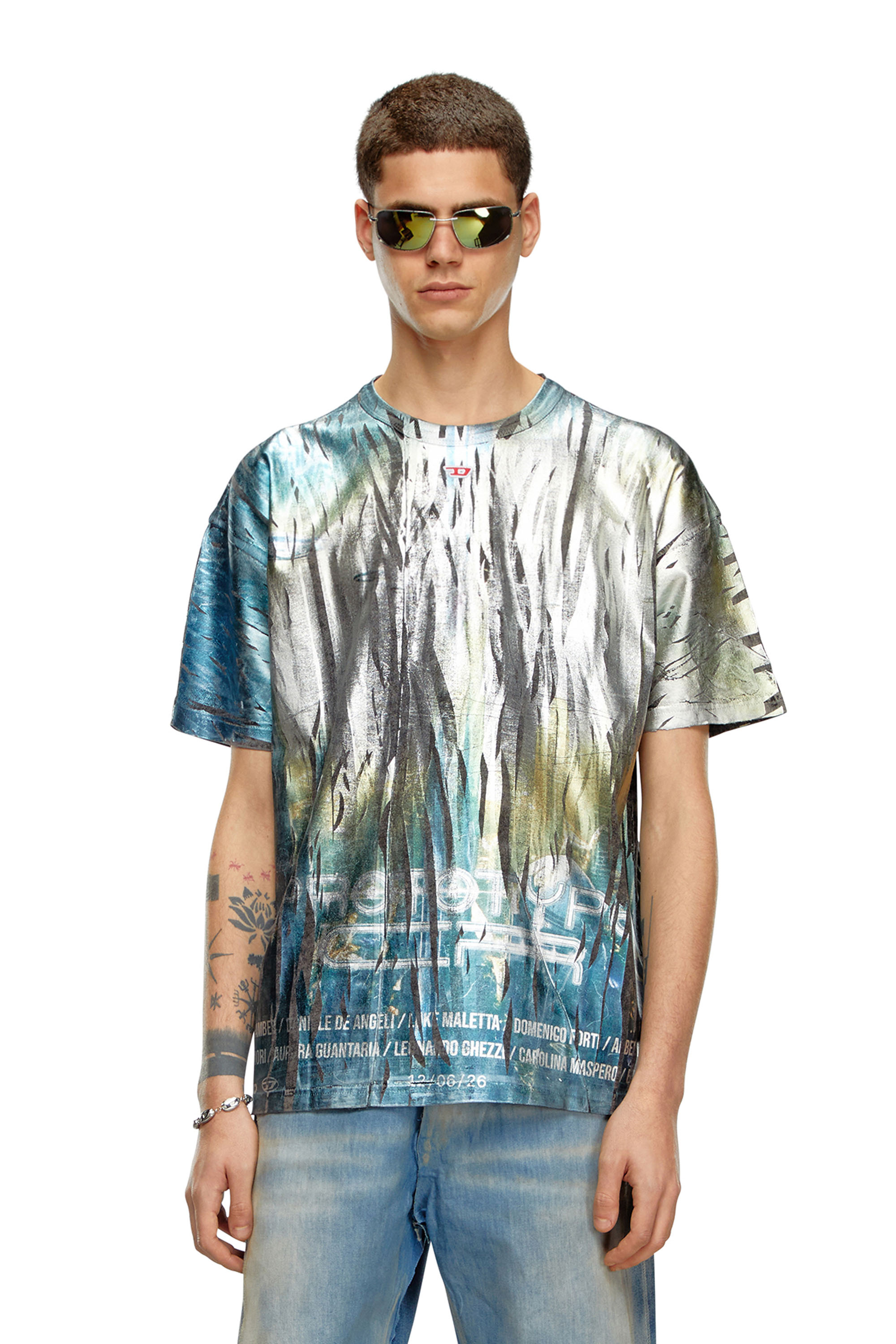 Diesel - T-BORD-Q1, Man T-shirt with creased foil treatment in Multicolor - Image 1