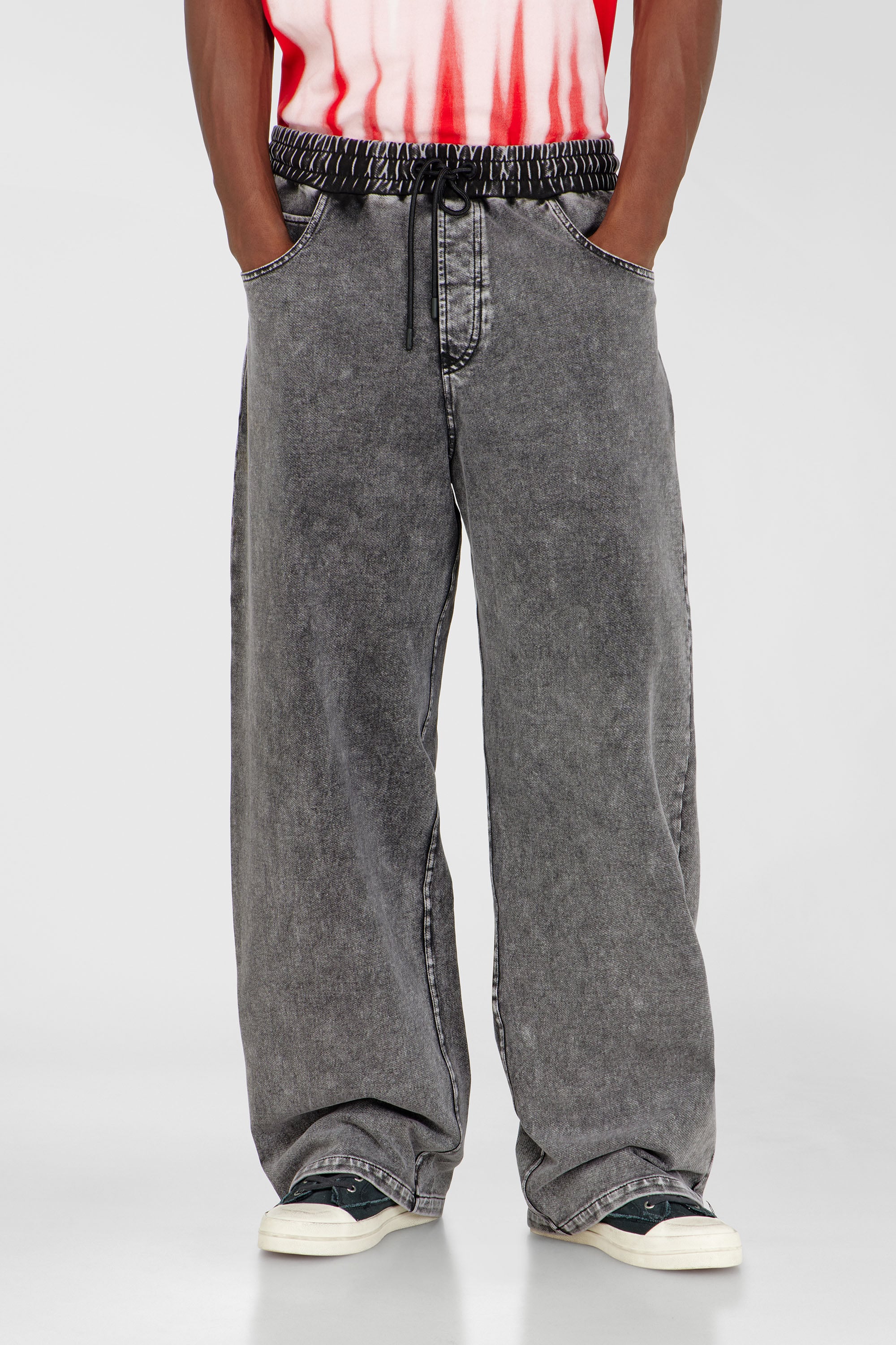 Diesel - P-STUK, Man's Sweatpants with denim effect in Dark grey - 1