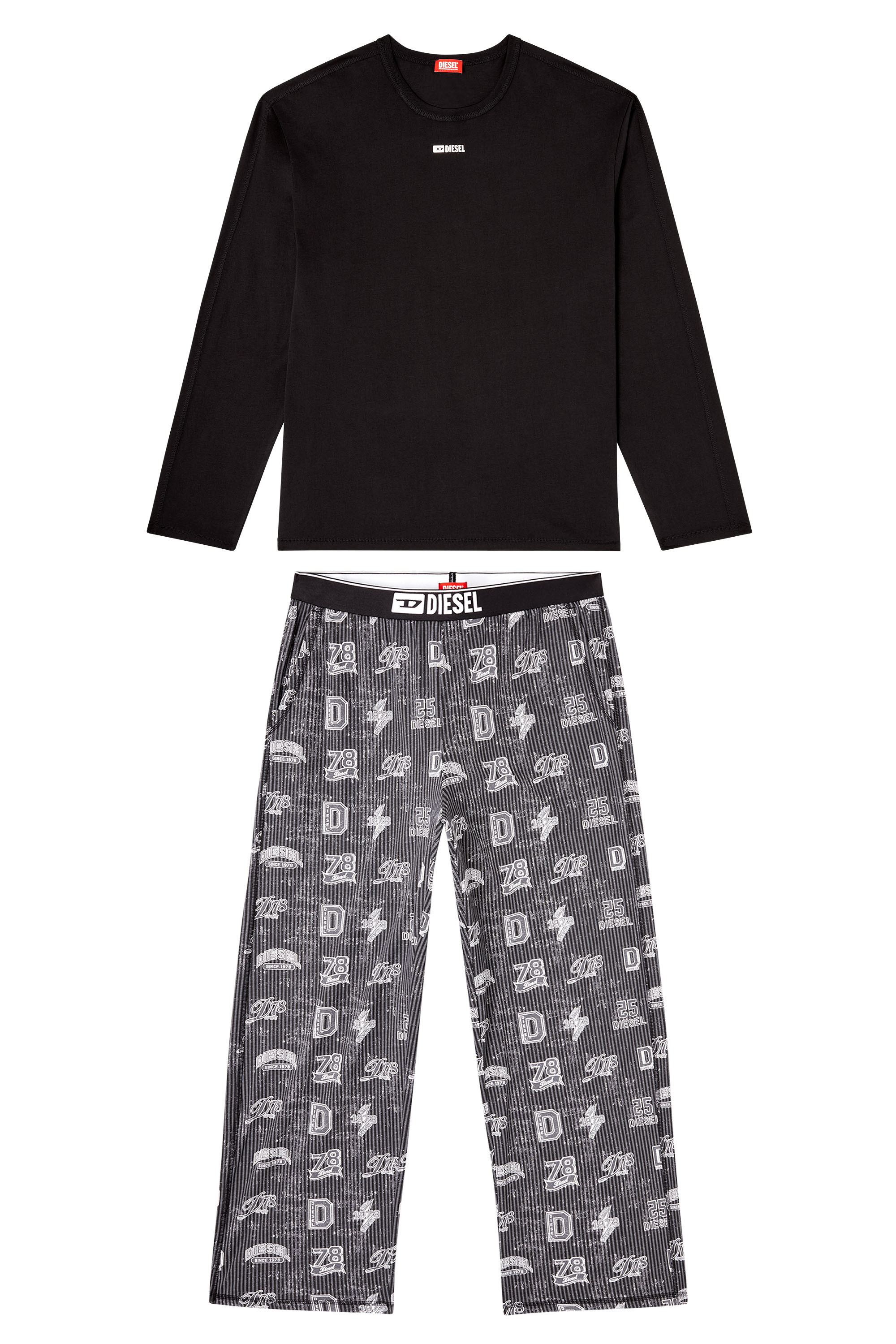 Diesel - SET-NOLAN-D-BOX, Man's Cotton pajama set with logo prints in Black/Grey - 2