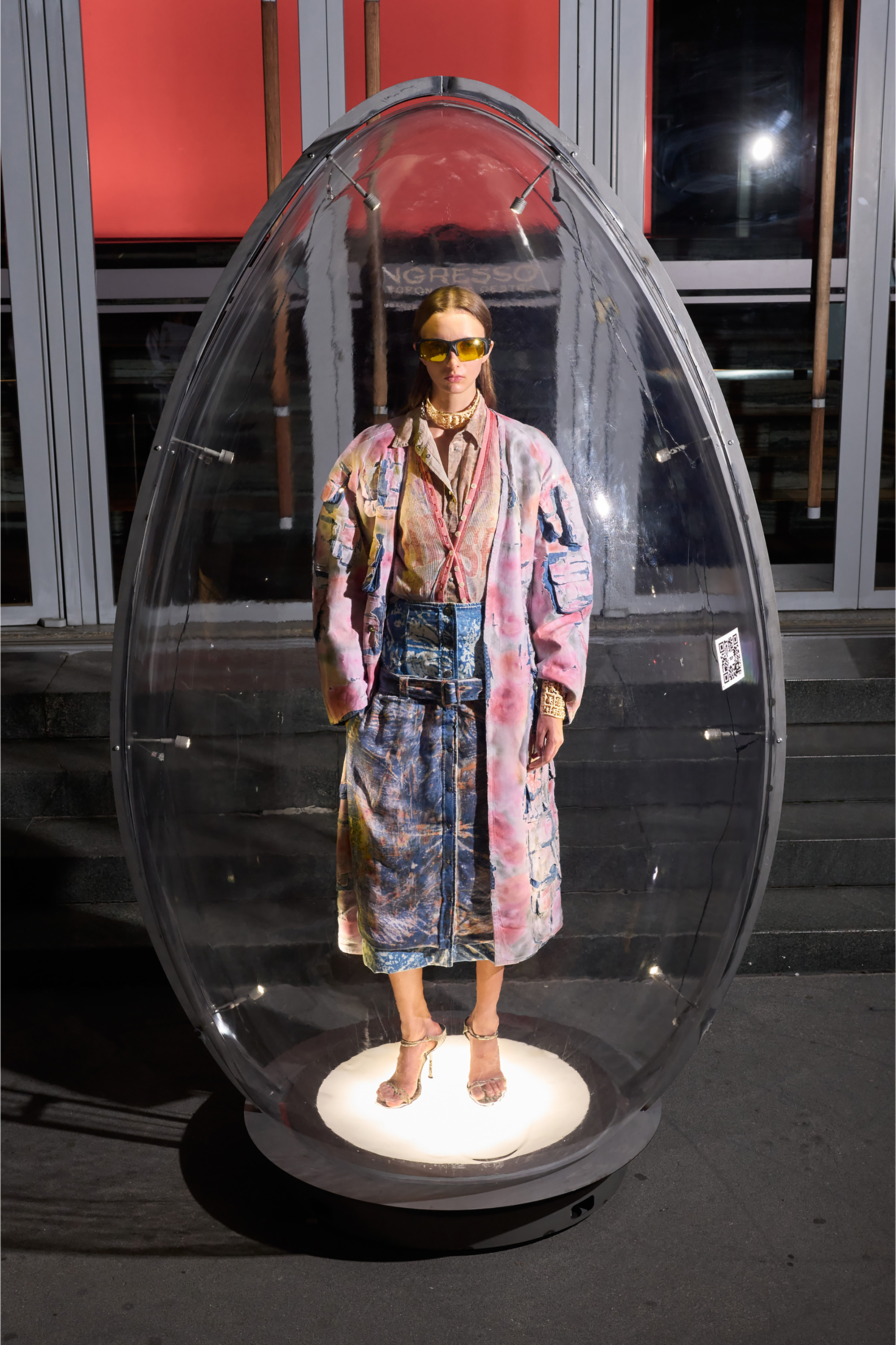 Diesel - DE-SELDOR-FSI, Woman's Denim coat with peel-off check jersey in Blue/Pink - 4