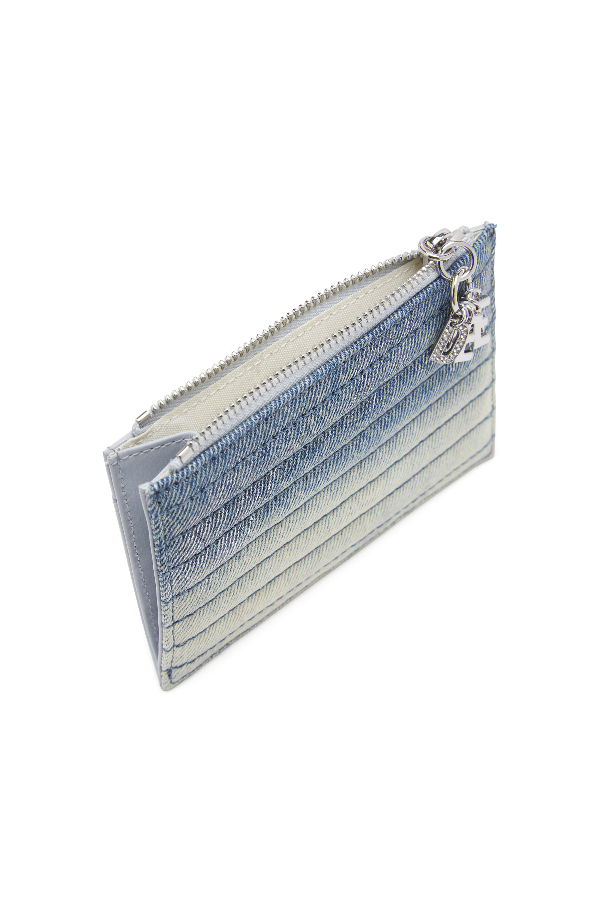 Diesel - D-VINA CARD HOLDER COIN S II, Woman Card holder in leather and quilted denim in Blue - Image 3