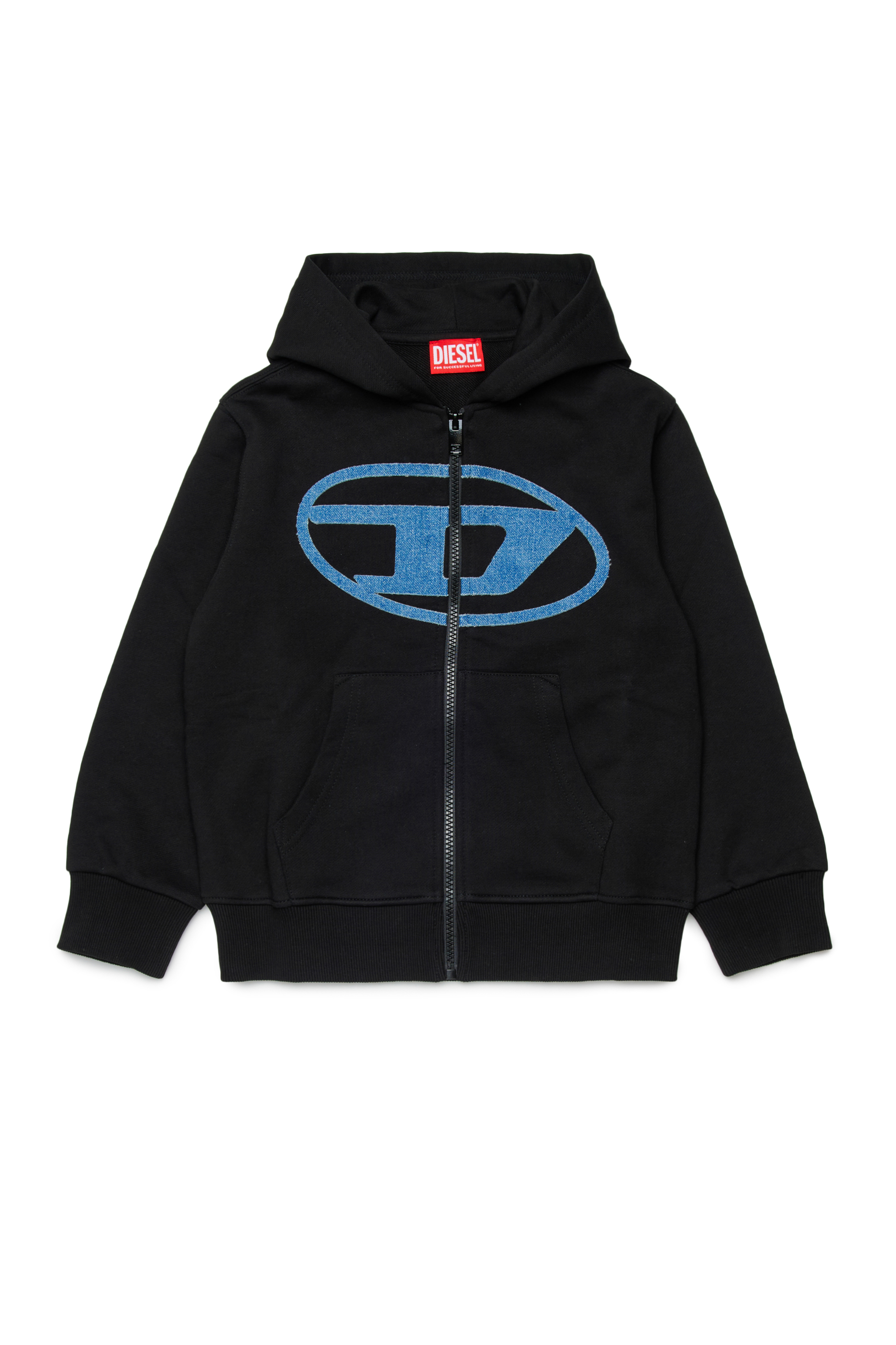 Diesel - SLOGY OVER, Man's Zipped hoodie with maxi print in Black - 1