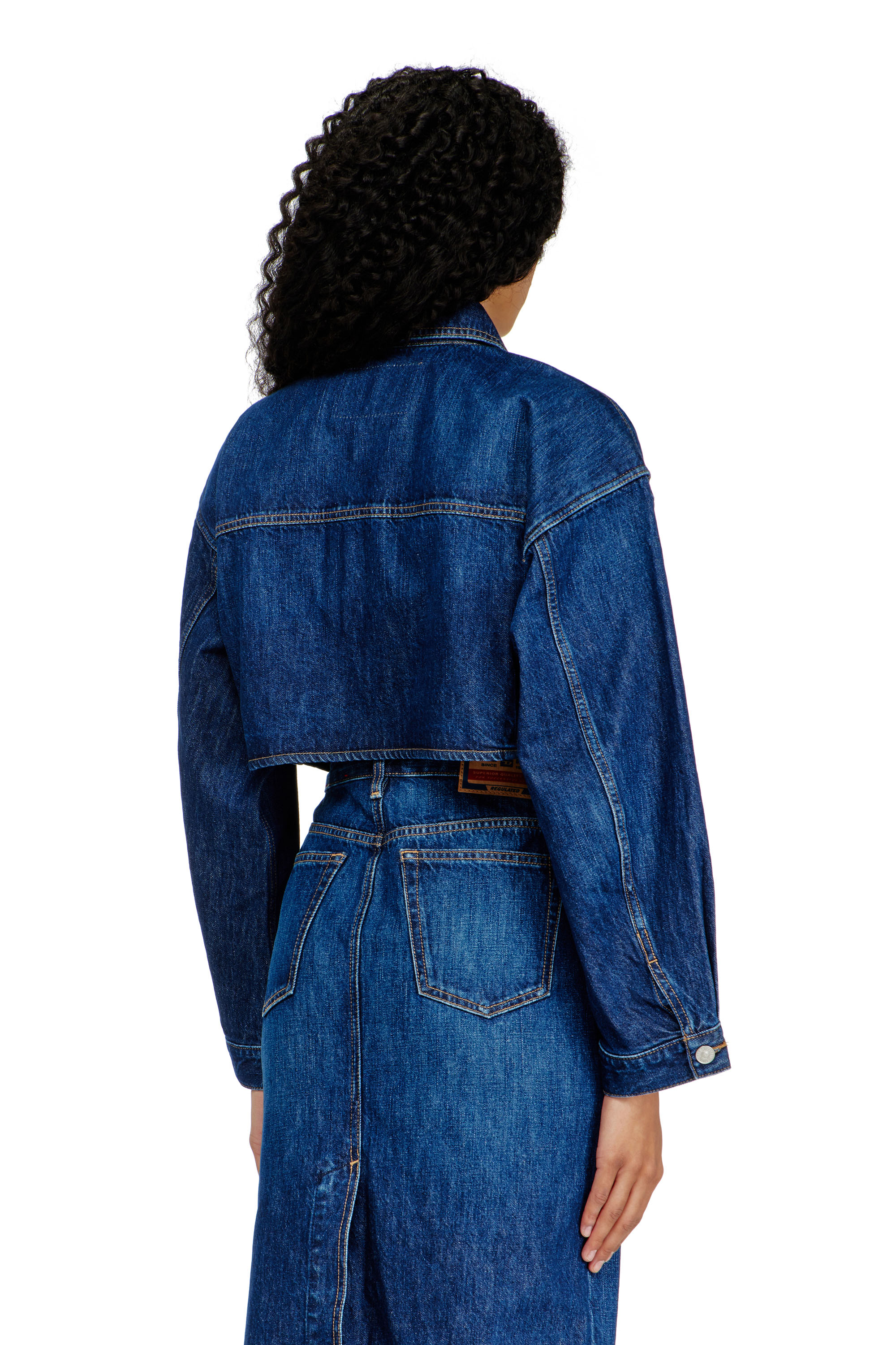 Diesel - DE-MALLEY, Woman's Cropped oversized denim trucker jacket in Medium blue - 4
