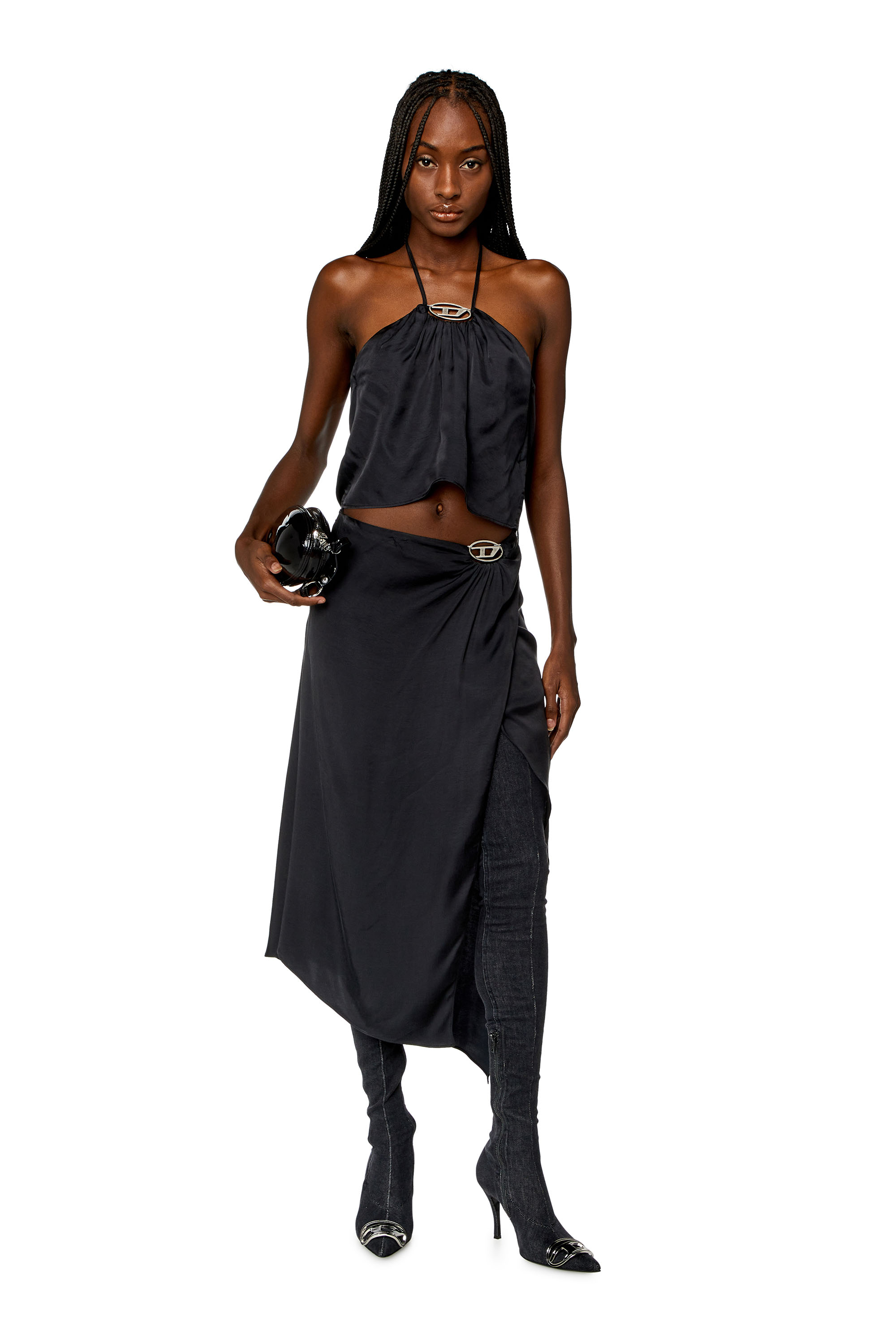 Diesel - O-STENT-N1, Woman Asymmetric midi skirt in satin in Grey - Image 2