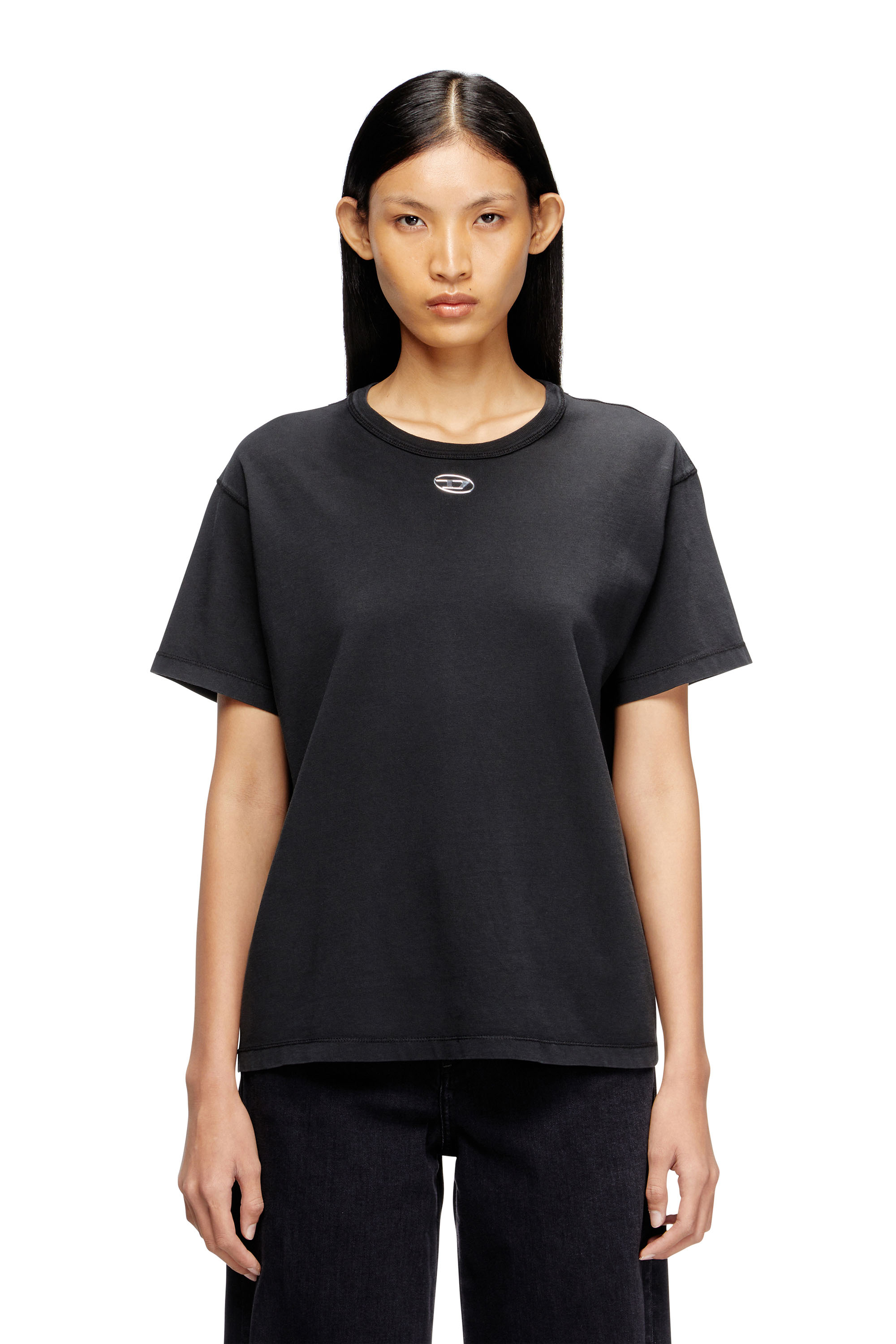 Diesel - T-NORMY-OD-S1, Woman's Cotton T-shirt with metallic Oval D in Black - 1