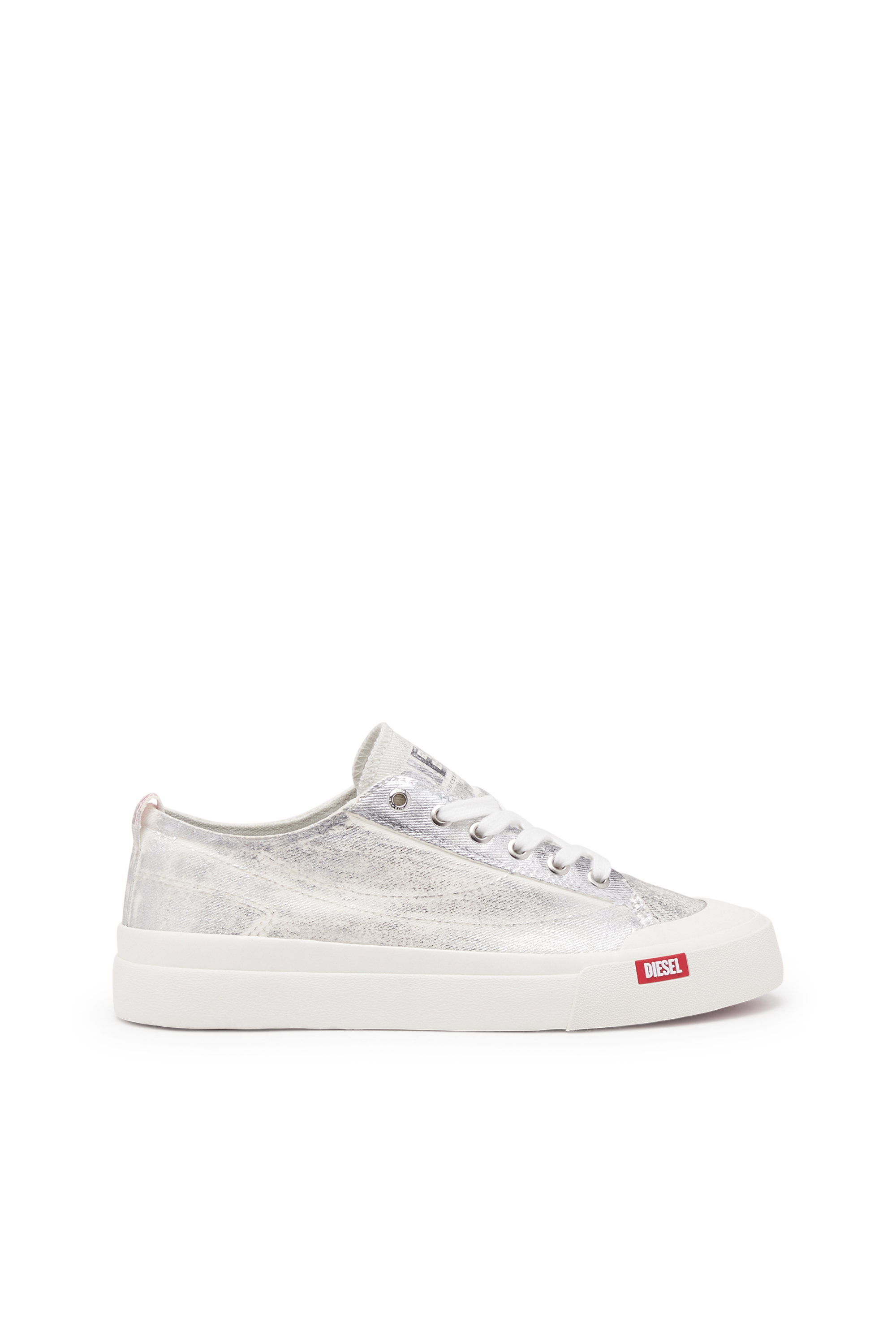 Diesel - S-ATHOS LOW W, Woman S-Athos Low-Distressed sneakers in metallic canvas in Silver - Image 1