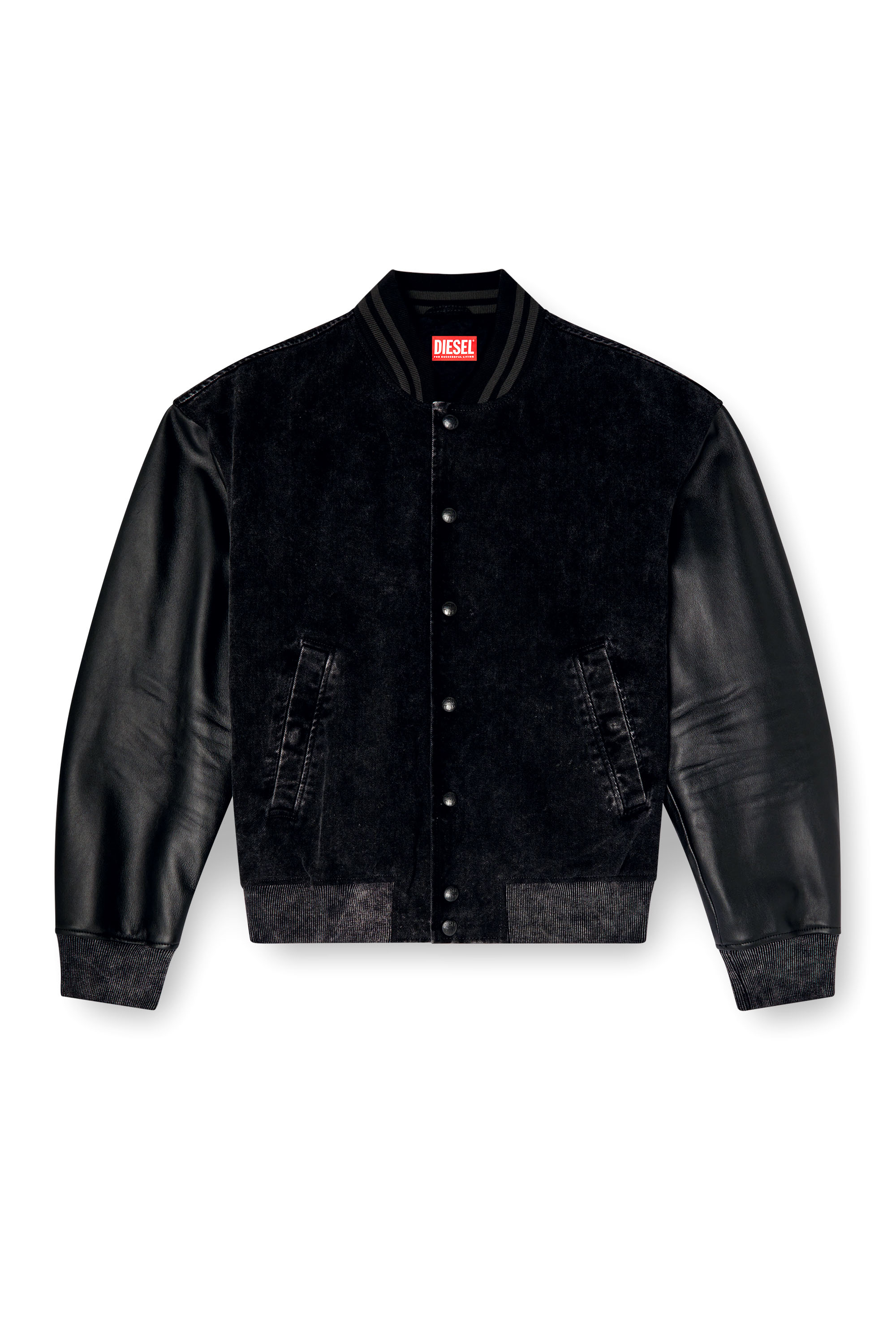 Diesel - L-NYN, Man's Denim and leather bomber jacket in Black - 3