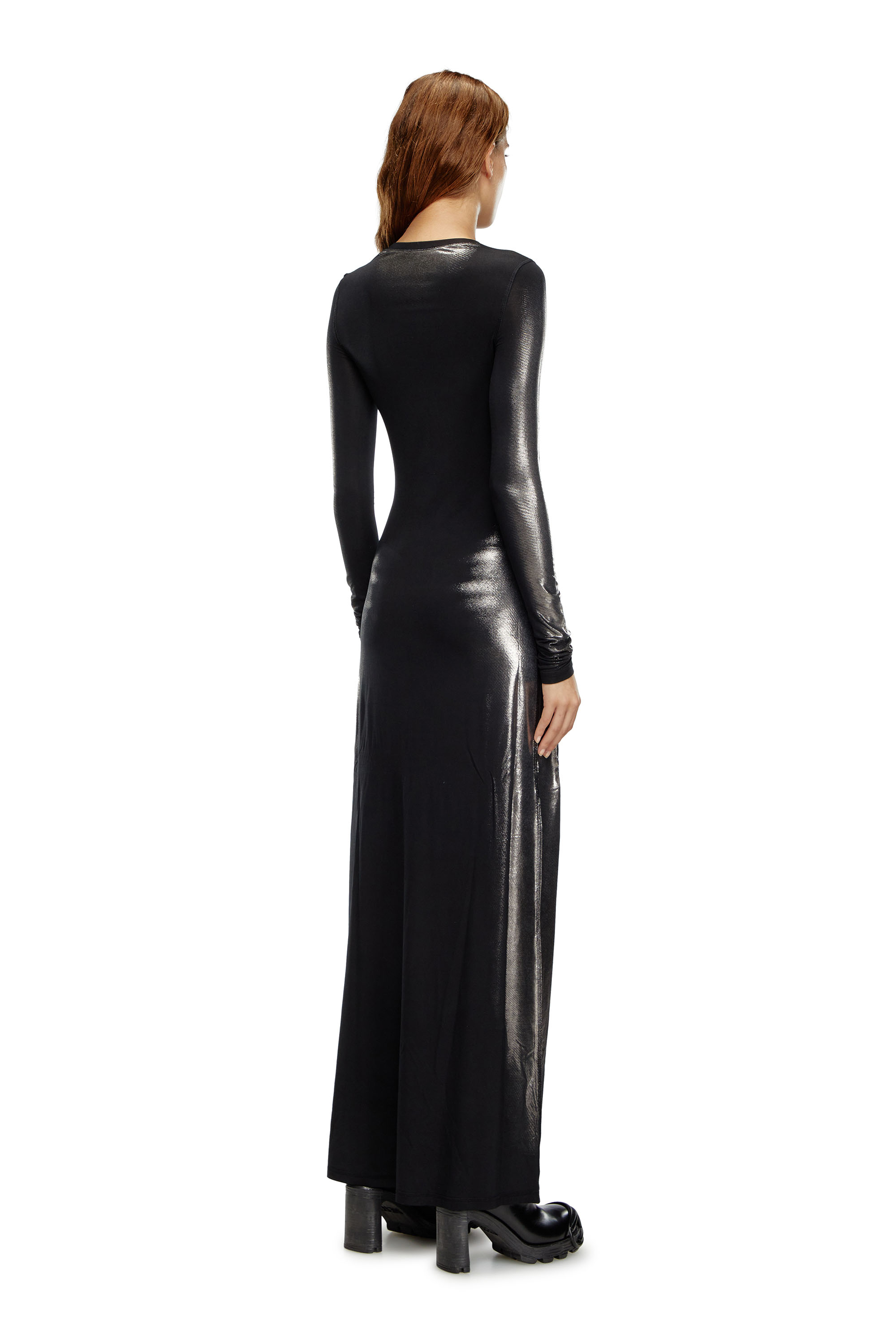 Diesel - D-ANESSA, Woman's Long dress in metallic stretch jersey in Black - 4