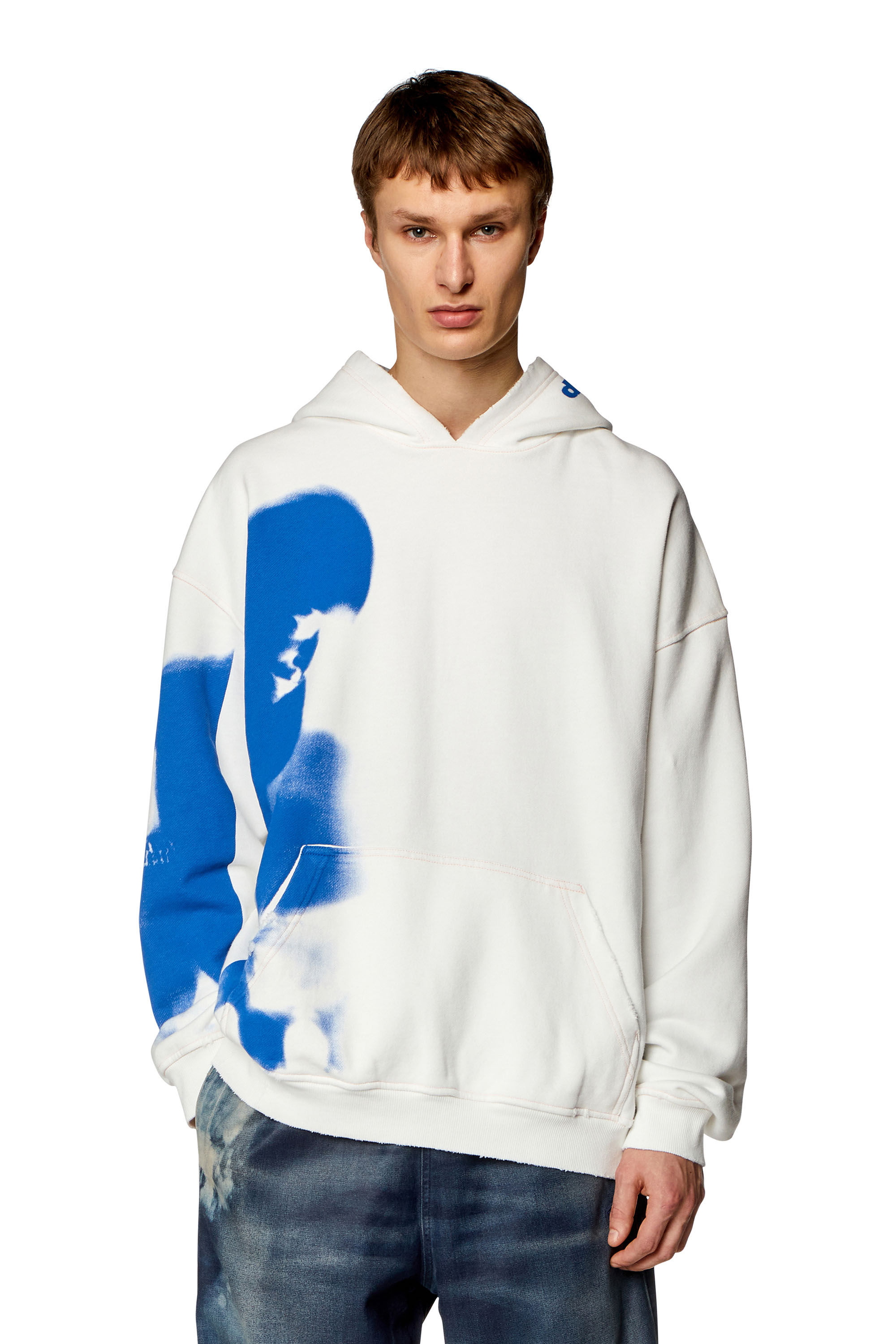 Diesel - S-BOXT-HOOD-N4, Man Distressed hoodie with smudgy print in White - Image 1