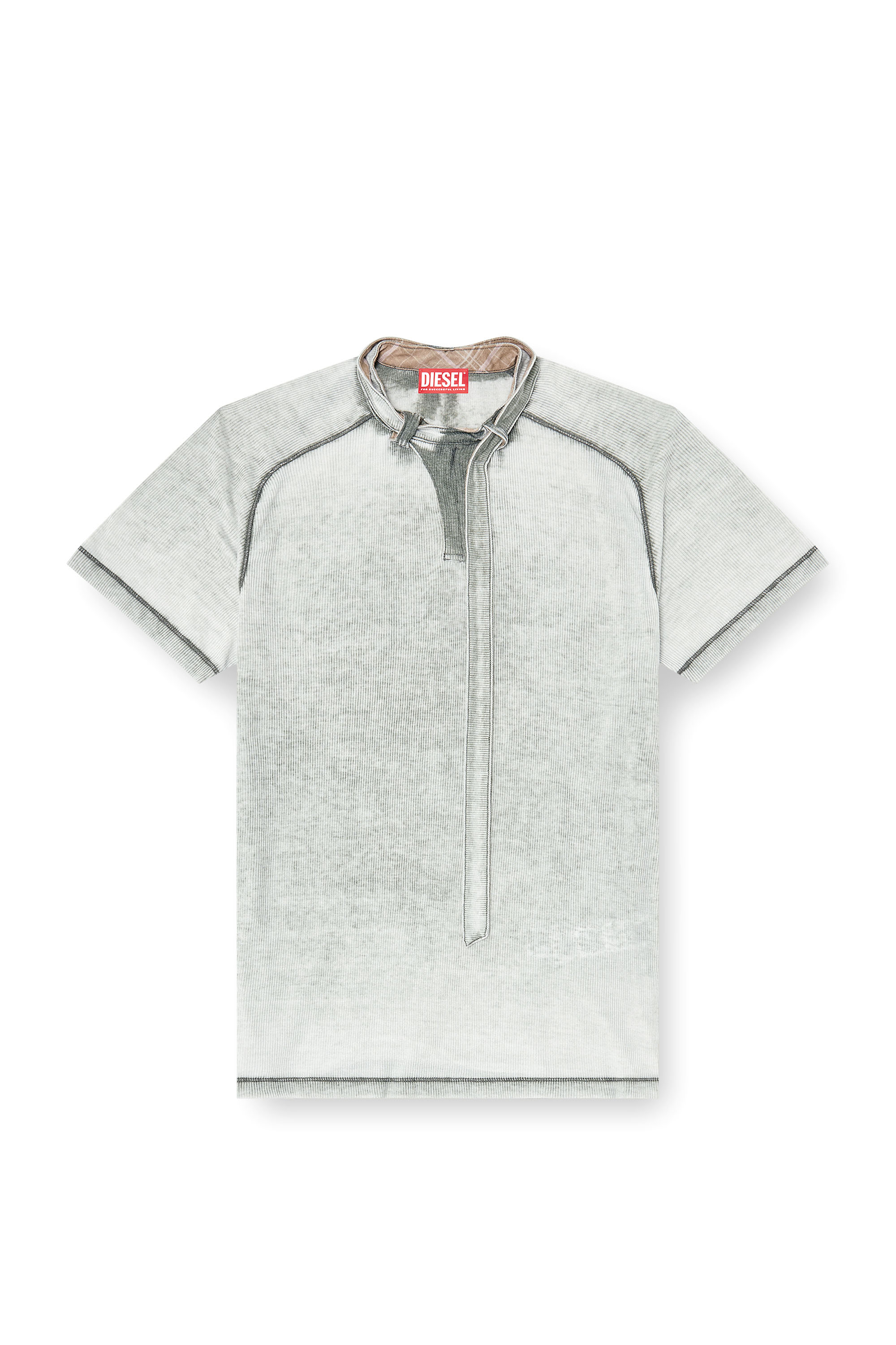 Diesel - T-GARY, Man's Rib-jersey top with biker neck strap in Grey - 2