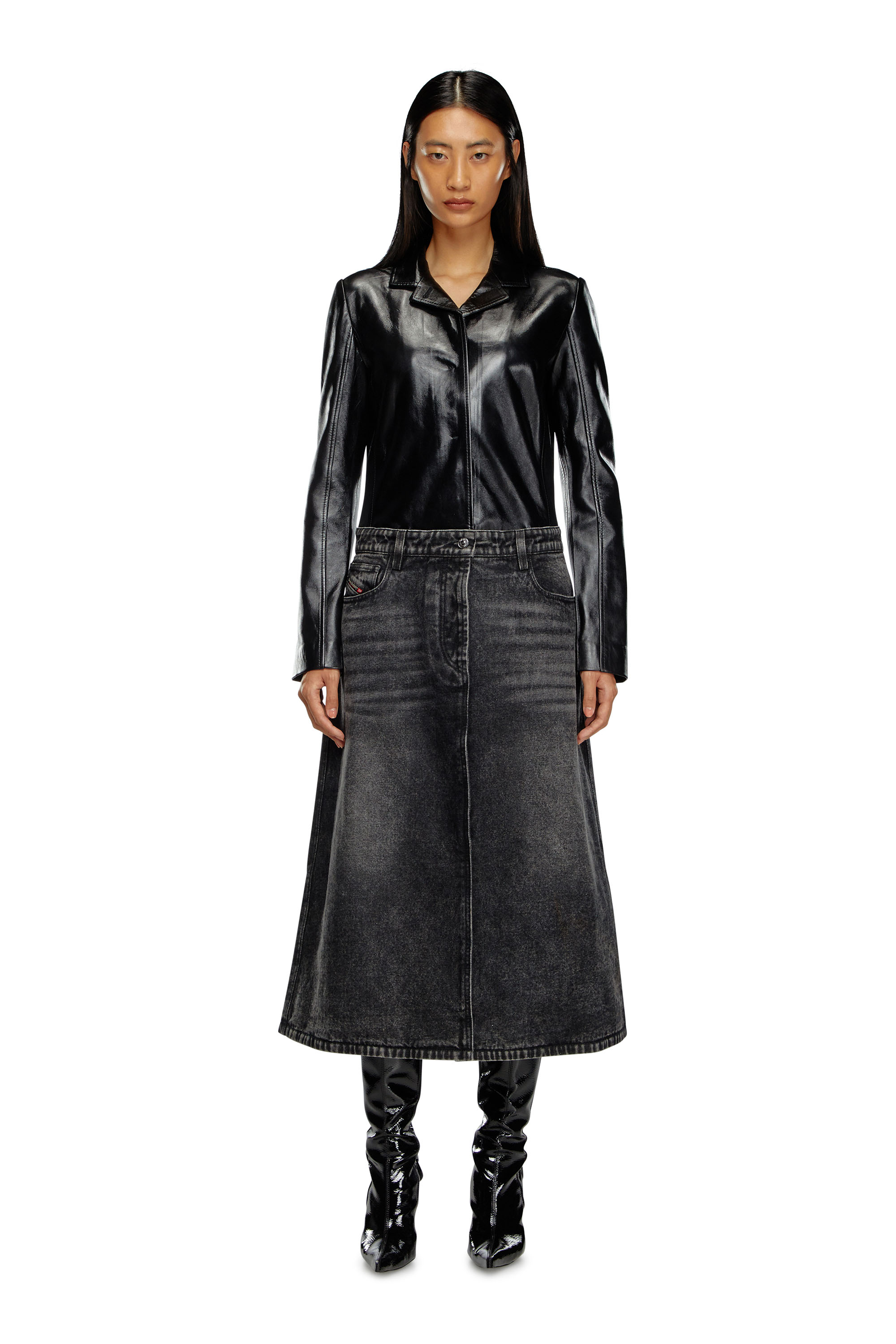 Diesel - L-ORY, Woman Hybrid coat in denim and leather in Black - Image 2