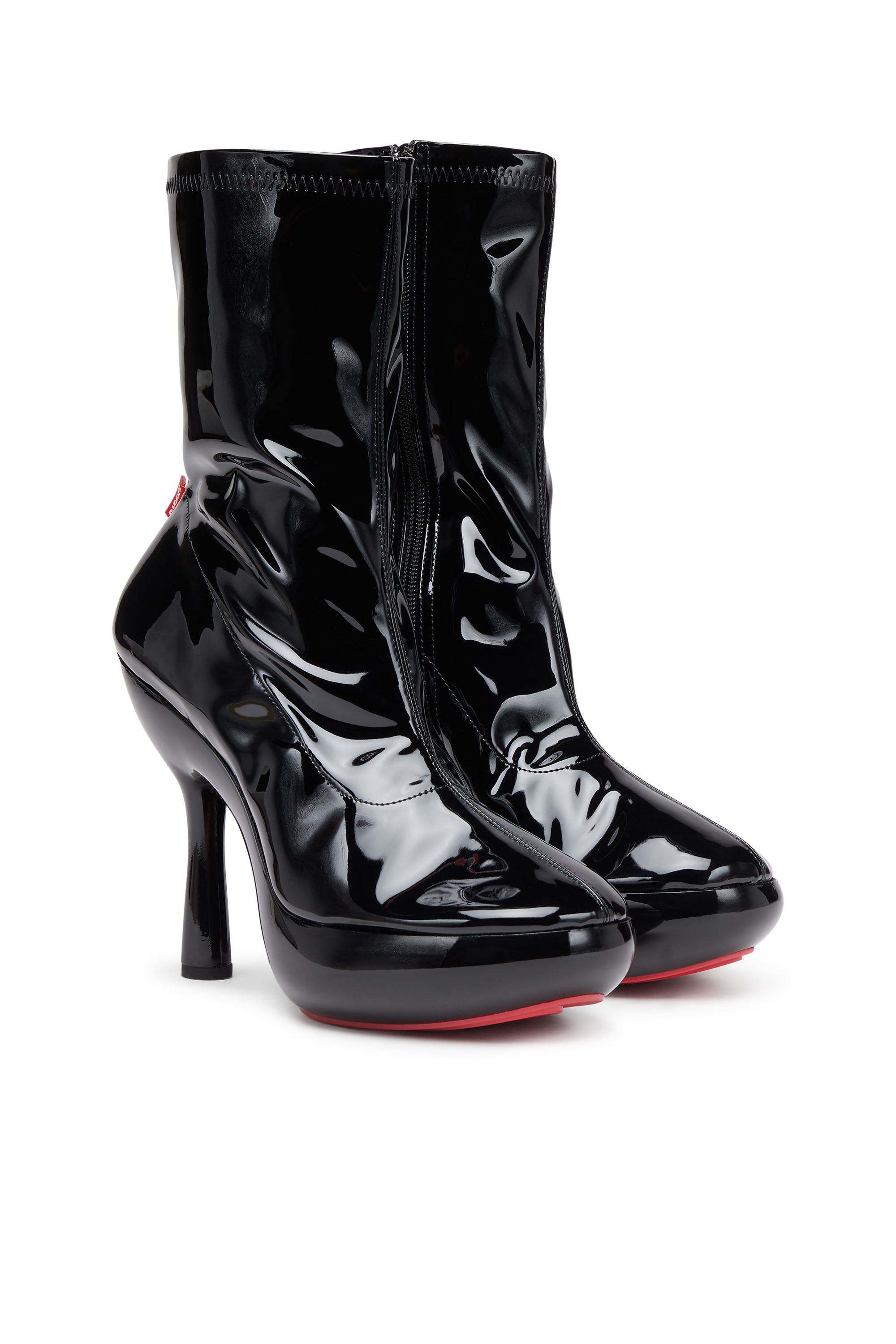 Diesel - D-LAKE PLATFORM MIDB ZIP  STRETCH, Woman's D-Lake-Platform ankle boots in patent stretch PU in Black - 3