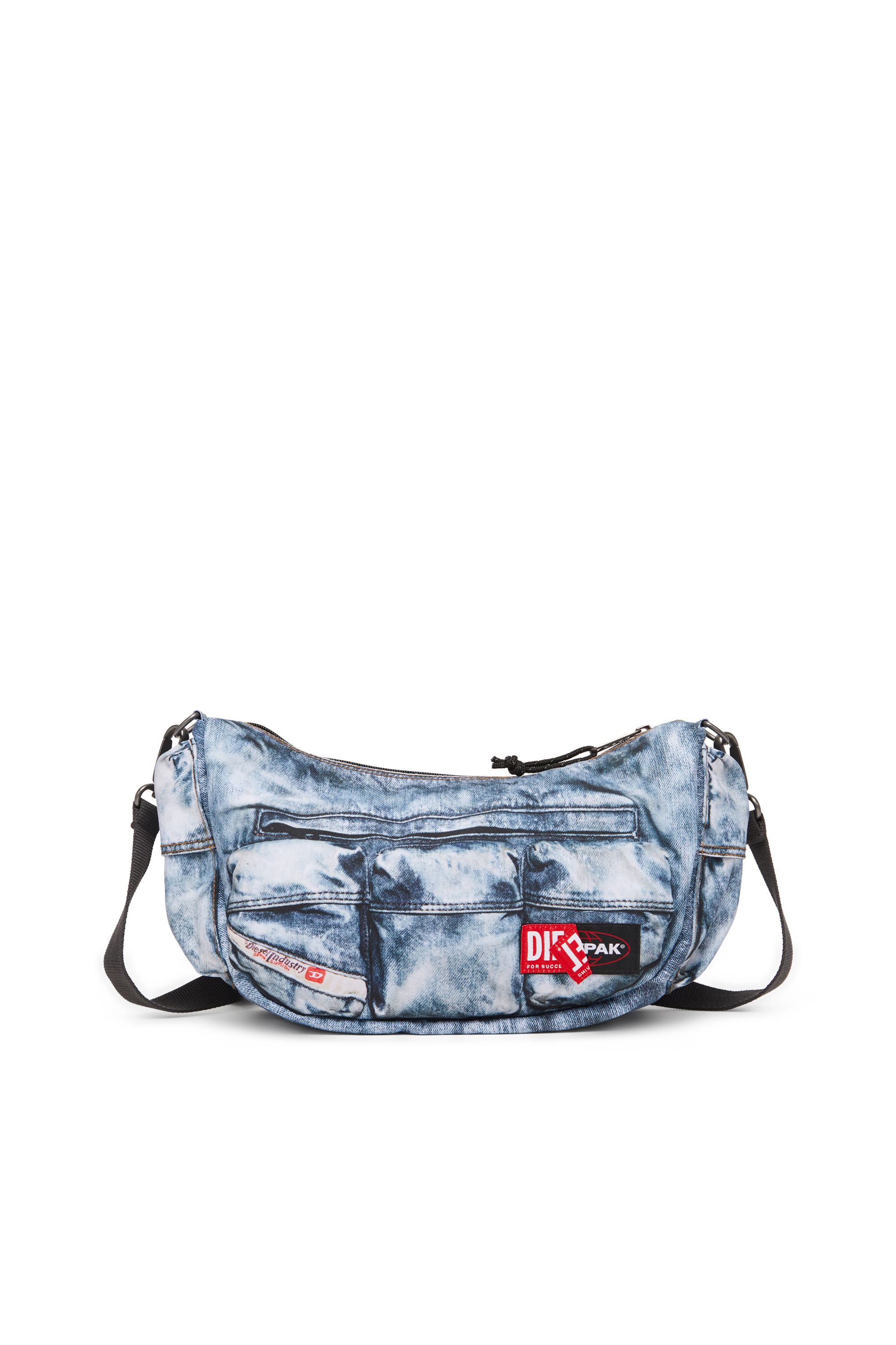 Diesel - DIESEL SHOULDER BAG, Unisex's Multipocket bag in trompe l'oeil denim in Blue - 1