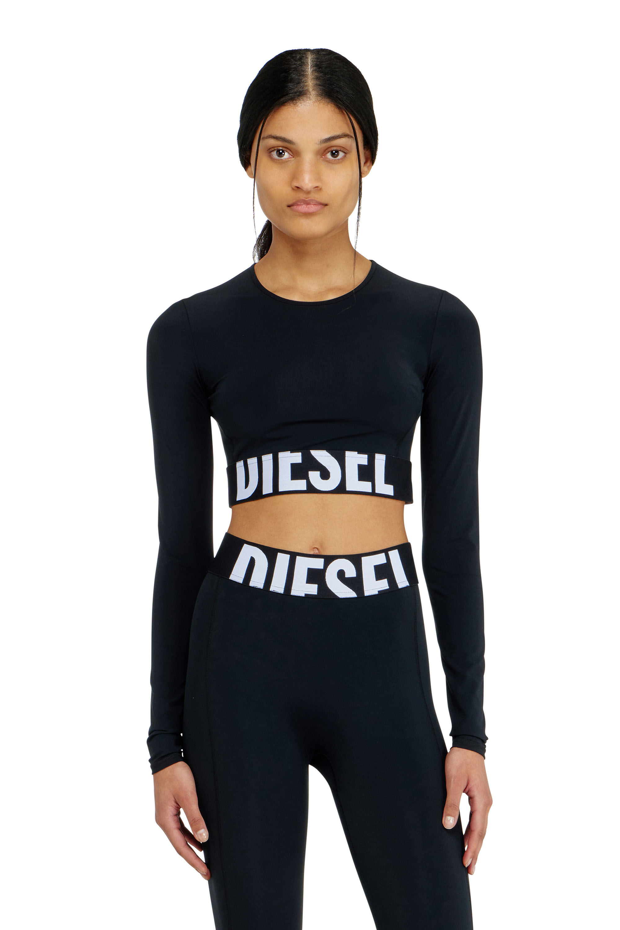Diesel - MELISSA-D-POP, Woman's Microfibre crop top with cut-off logo in Black - 2